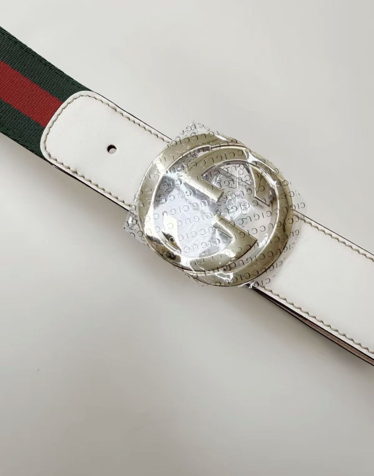 Gucci Green Striped Belt with Silver Buckle Size ONE SIZE - 2 Thumbnail