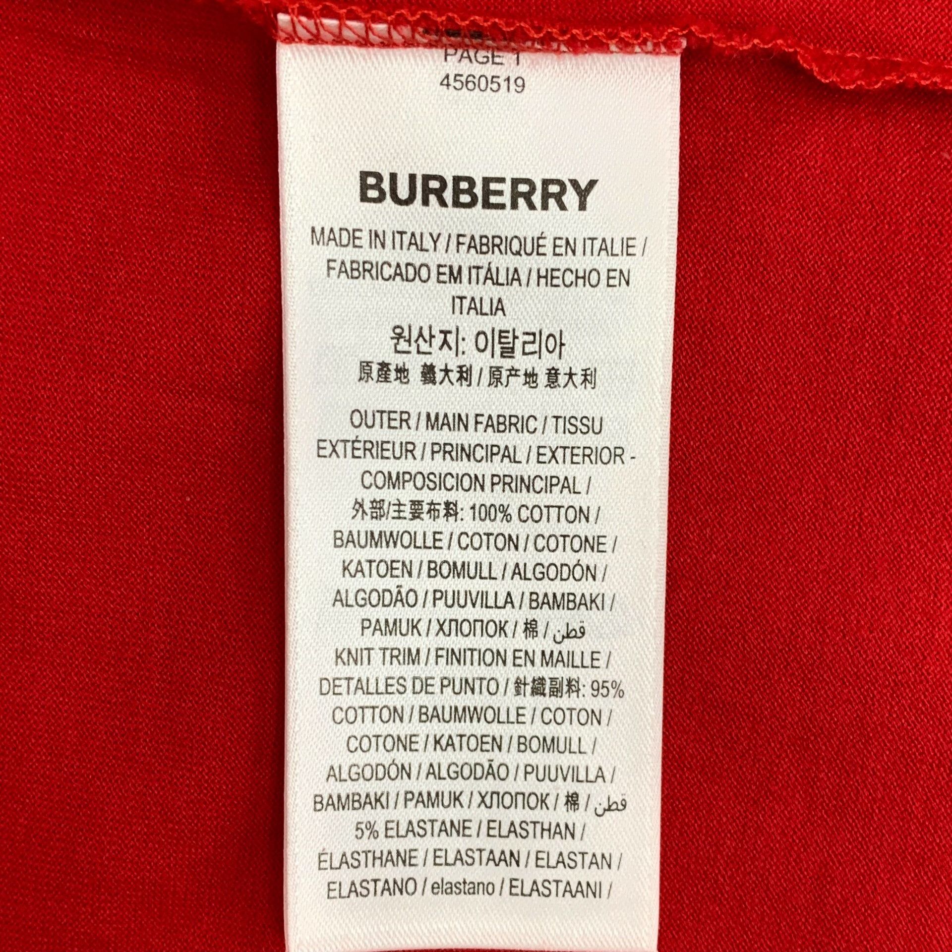 Burberry Burberry Cotton Printed Red T-Shirt S Men Size US S / EU 44-46 / 1 - 7 Thumbnail
