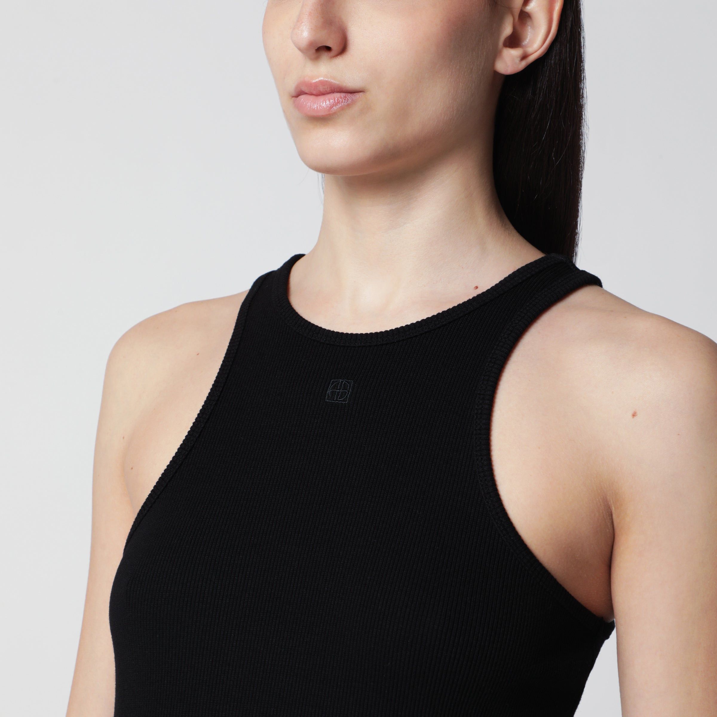 Anine Bing Anine Bing Black Ribbed Tank Top With Logo Embroidery Size L / US 10 / IT 46 - 2 Thumbnail