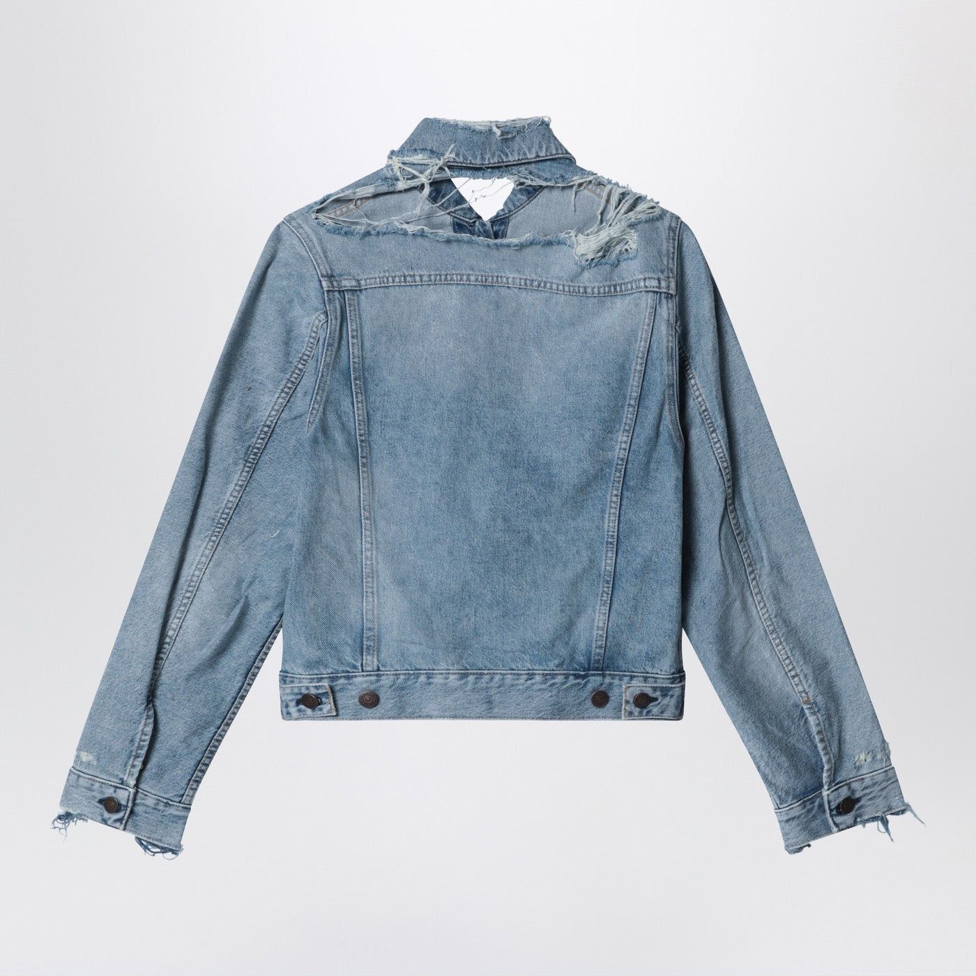 Acne Studios Acne Studios Distressed Denim Jacket Light Blue Size S / US 4 / IT 40 - 2 Thumbnail