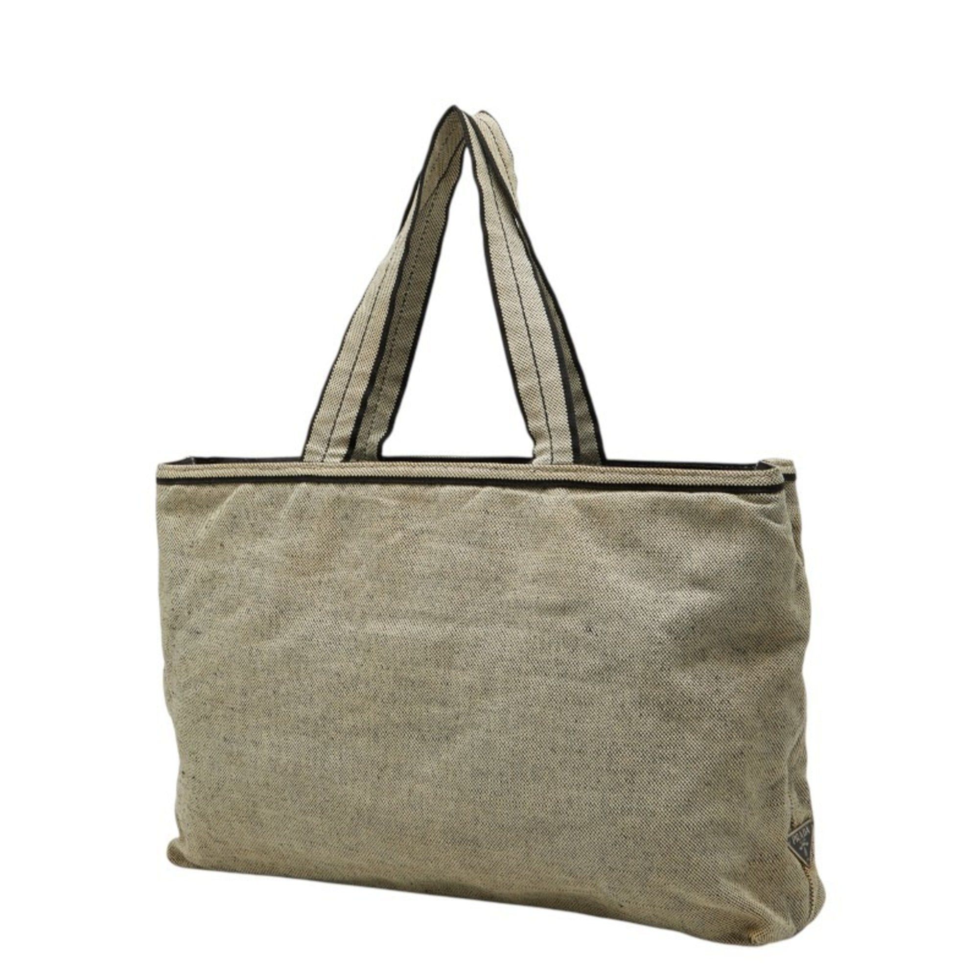 Prada Prada Triangle Logo Plate Tote Bag, White & Black Canvas, Women's PRADA Size ONE SIZE - 2 Thumbnail