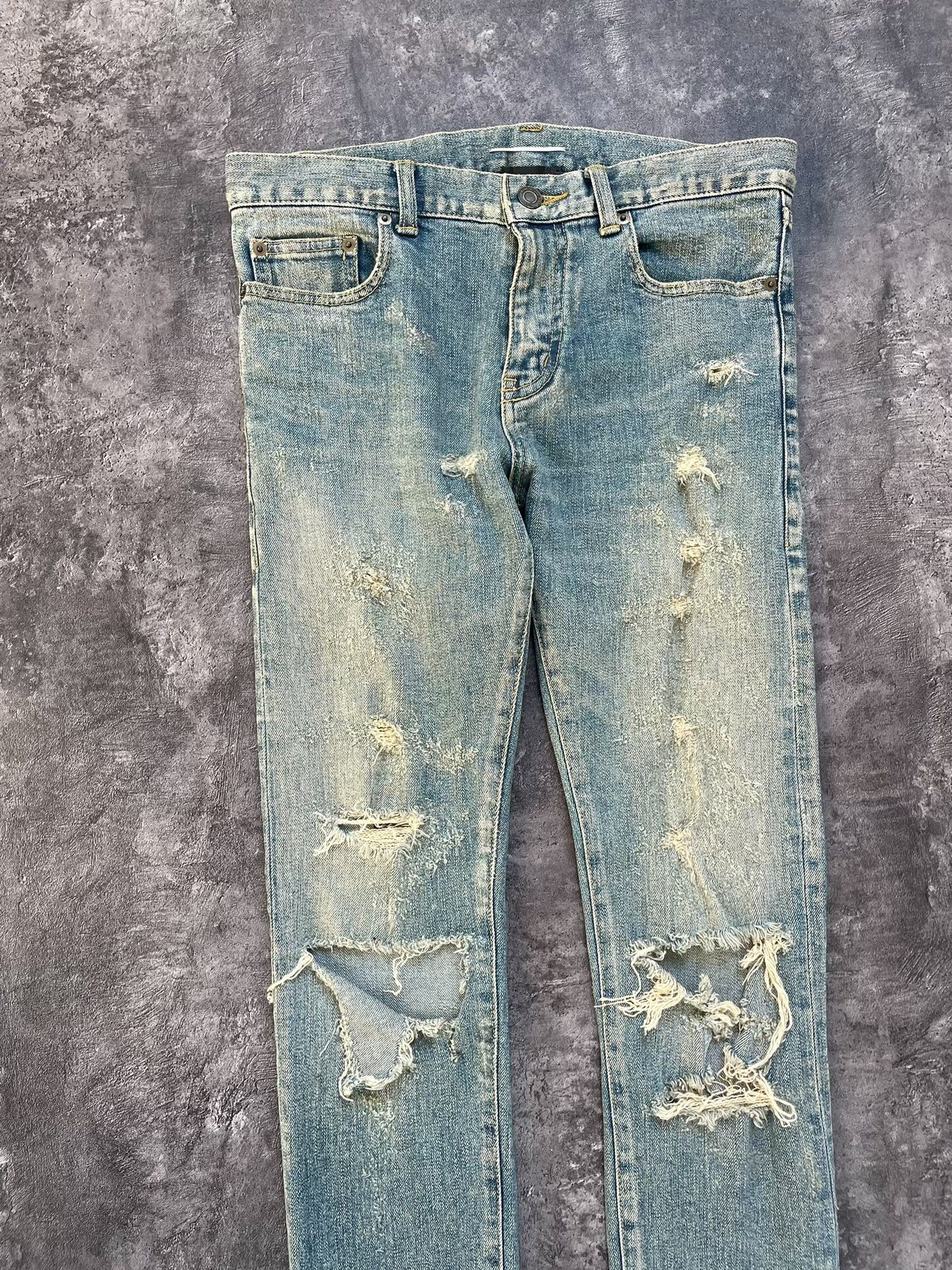 Saint Laurent Paris Saint Laurent Distressed Light Blue Jeans Size US 29 - 2 Thumbnail