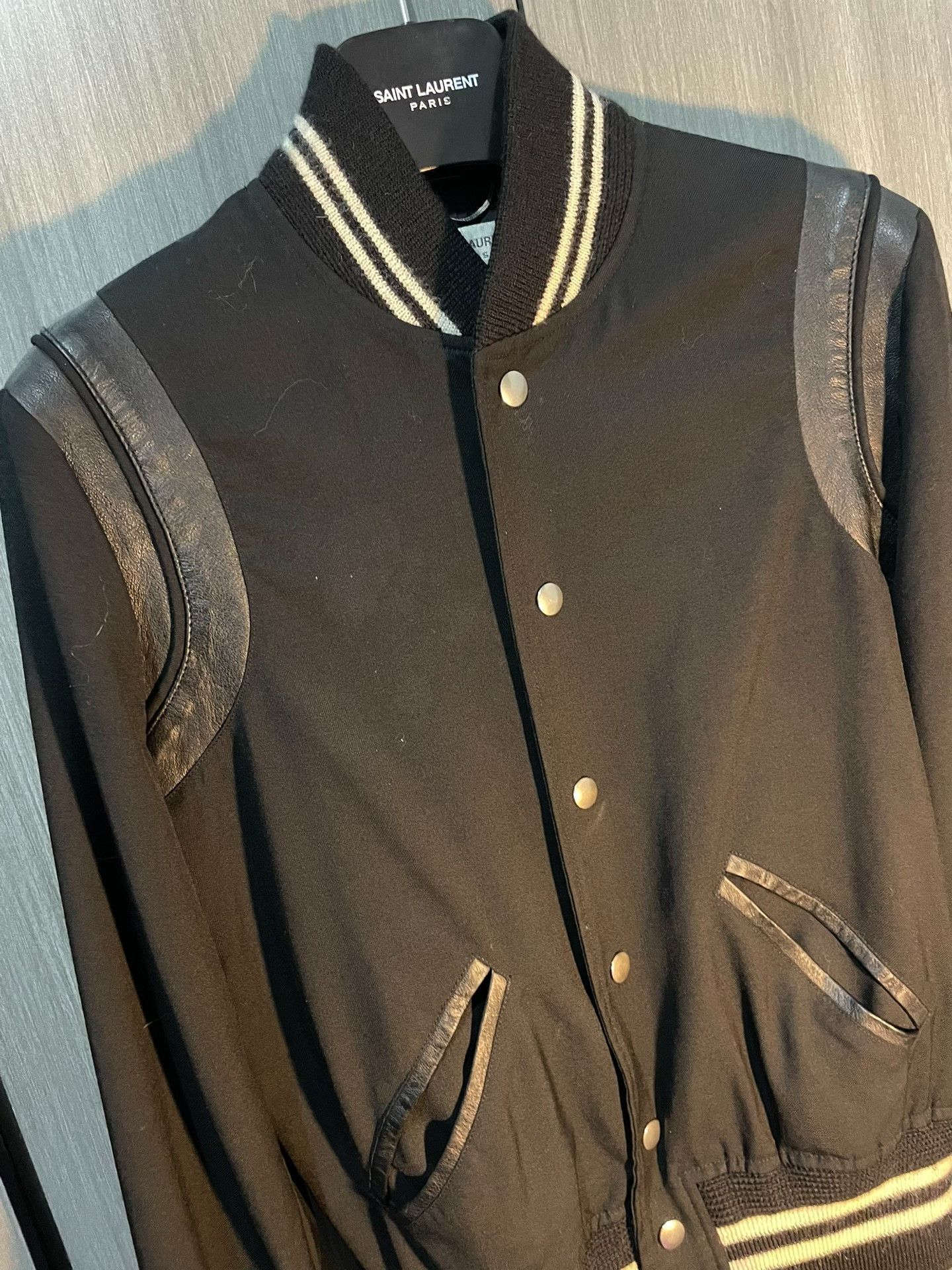 Saint Laurent Paris Saint Laurent Leather Sleeves Varsity Jacket Size US XS / EU 42 / 0 - 3 Thumbnail