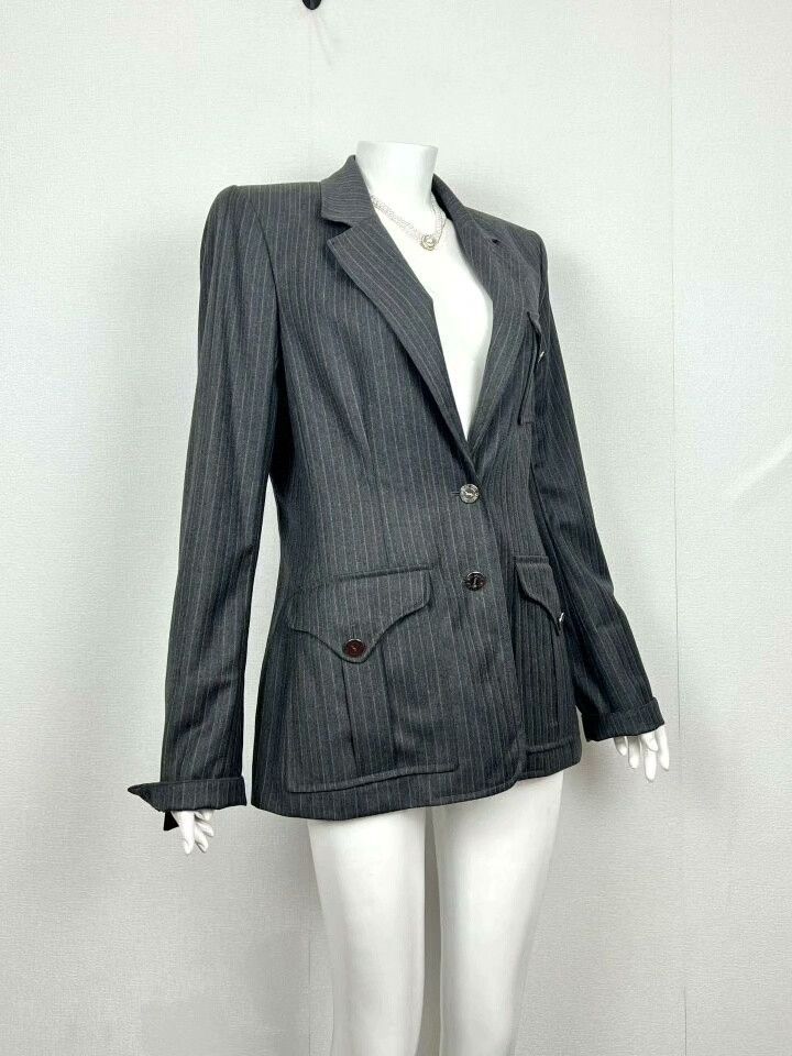 Saint Laurent Paris YSL Gray Pinstripe Wool Blazer Size S / US 4 / IT 40 - 4 Thumbnail