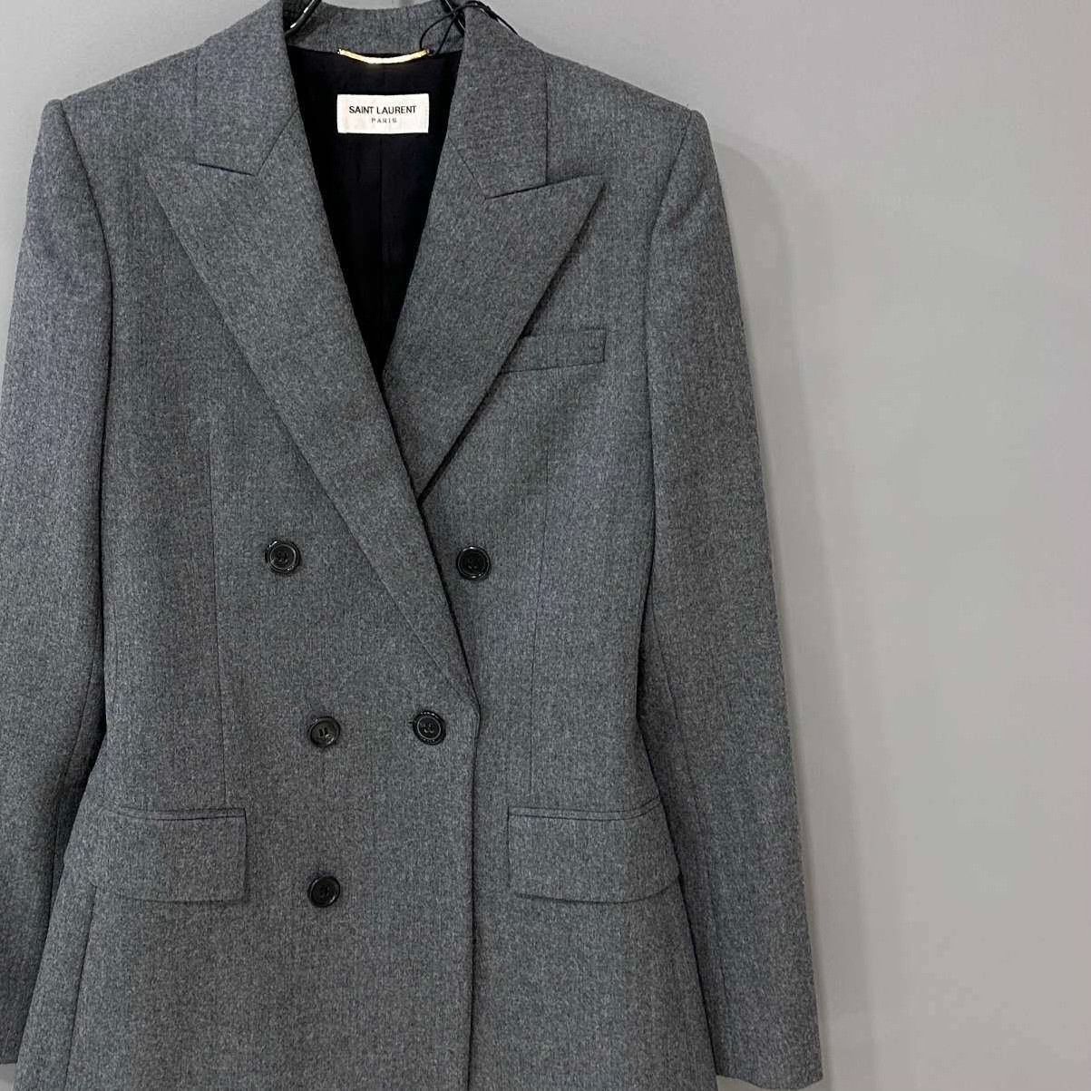 Saint Laurent Paris Saint Laurent Gray Double-Breasted Blazer Size US M / EU 48-50 / 2 - 2 Thumbnail