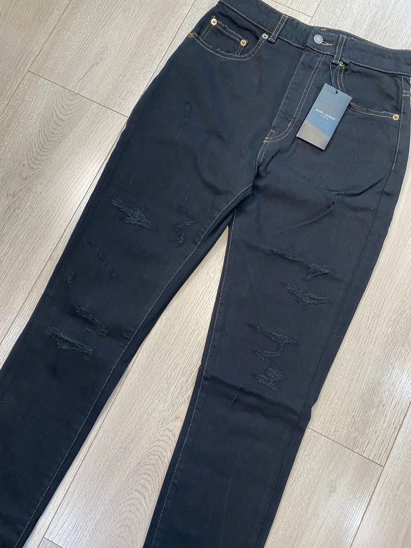 Saint Laurent Paris Saint Laurent Black Distressed Jeans Size 26" / US 2 / IT 38 - 4 Thumbnail