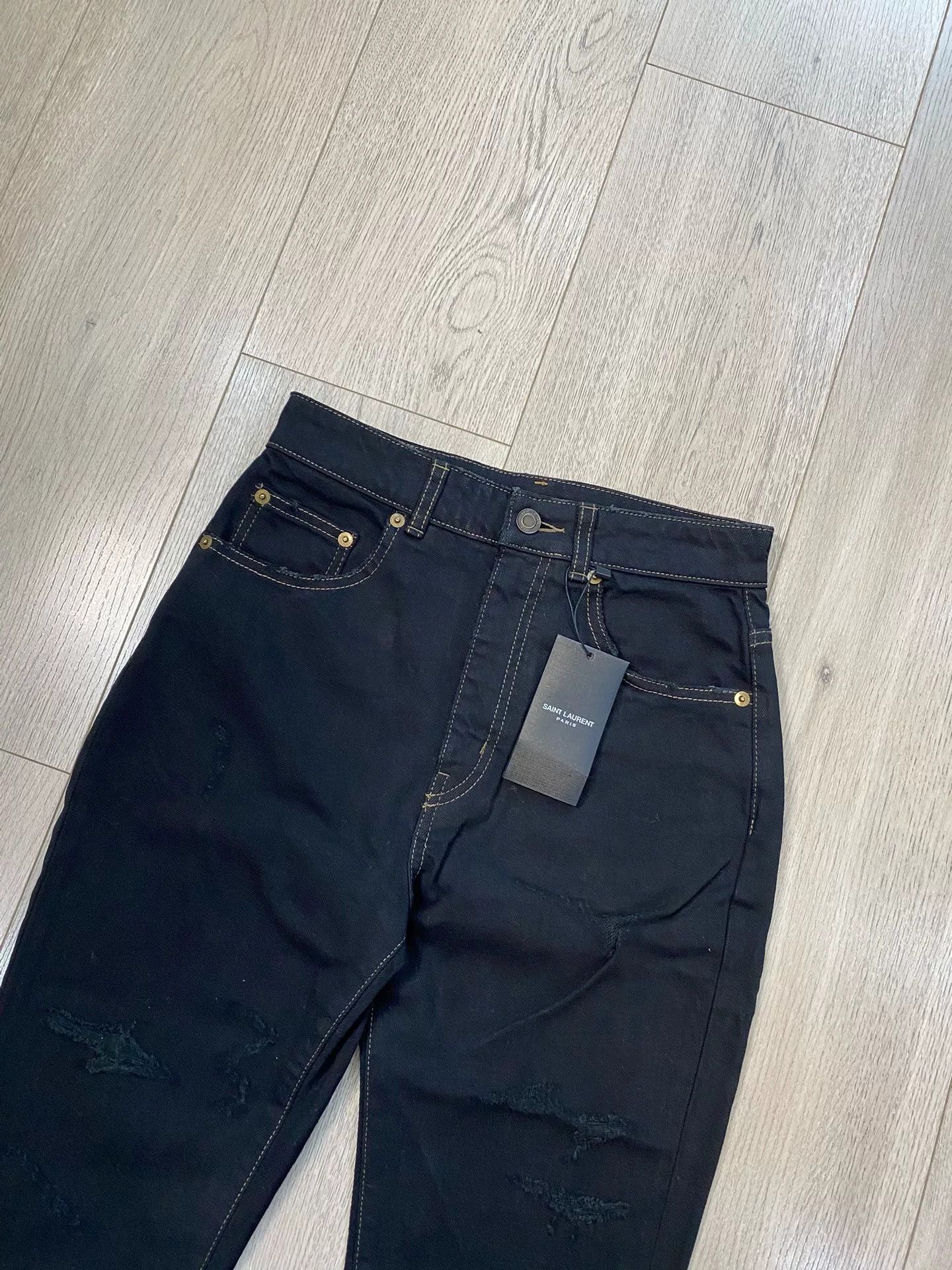 Saint Laurent Paris Saint Laurent Black Distressed Jeans Size 26" / US 2 / IT 38 - 3 Thumbnail