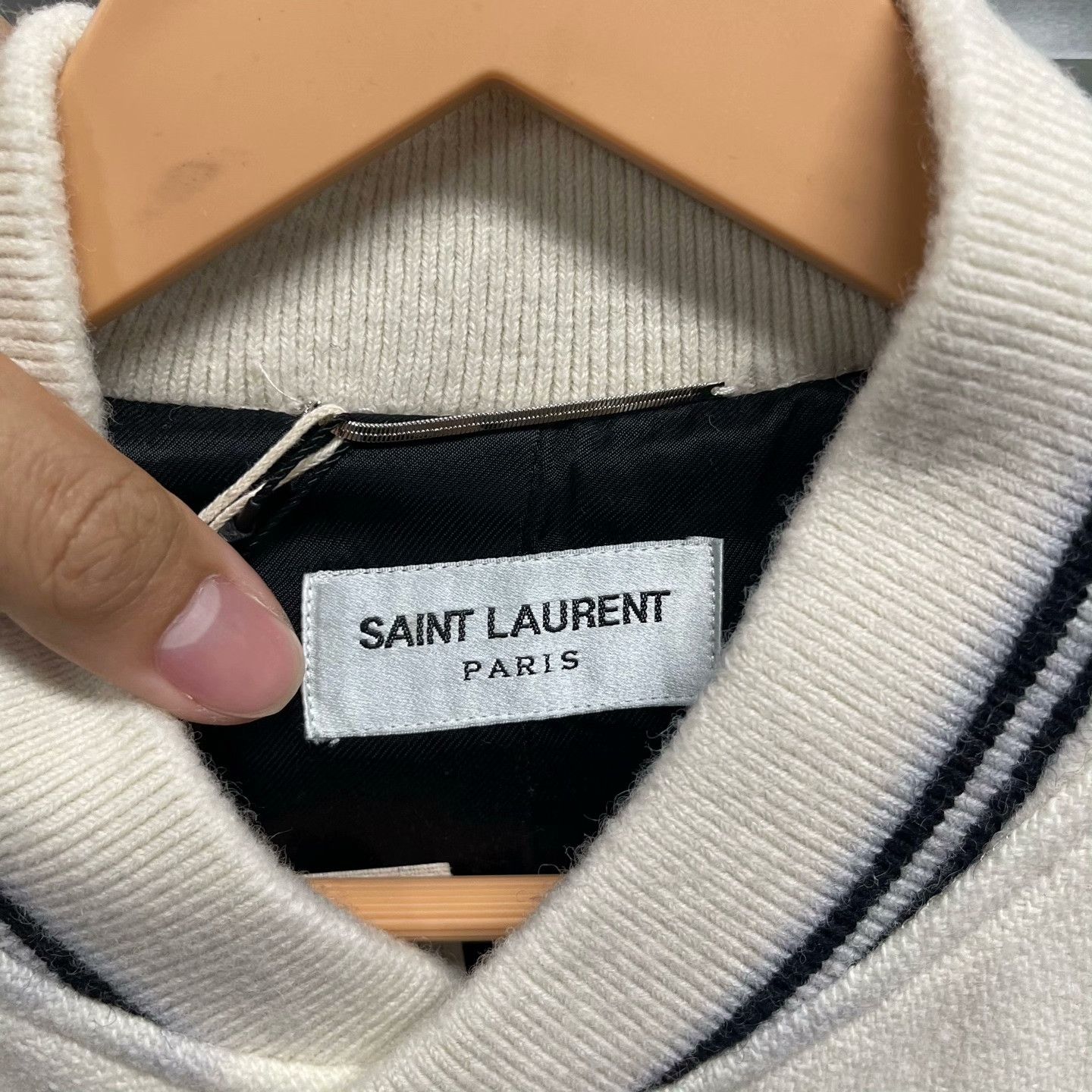 Saint Laurent Paris Saint Laurent Cream Black Varsity Jacket Size US L / EU 52-54 / 3 - 3 Thumbnail