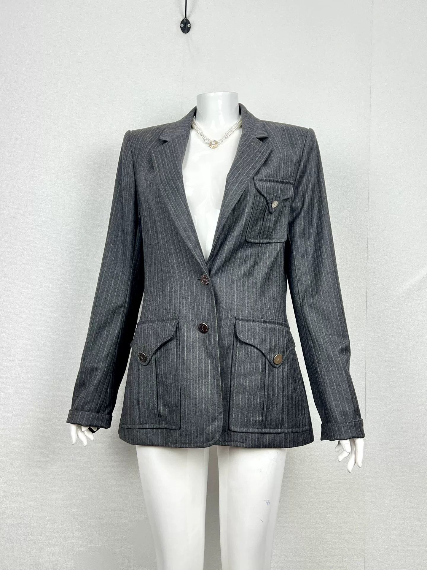 Saint Laurent Paris YSL Gray Pinstripe Wool Blazer Size S / US 4 / IT 40 - 9 Thumbnail