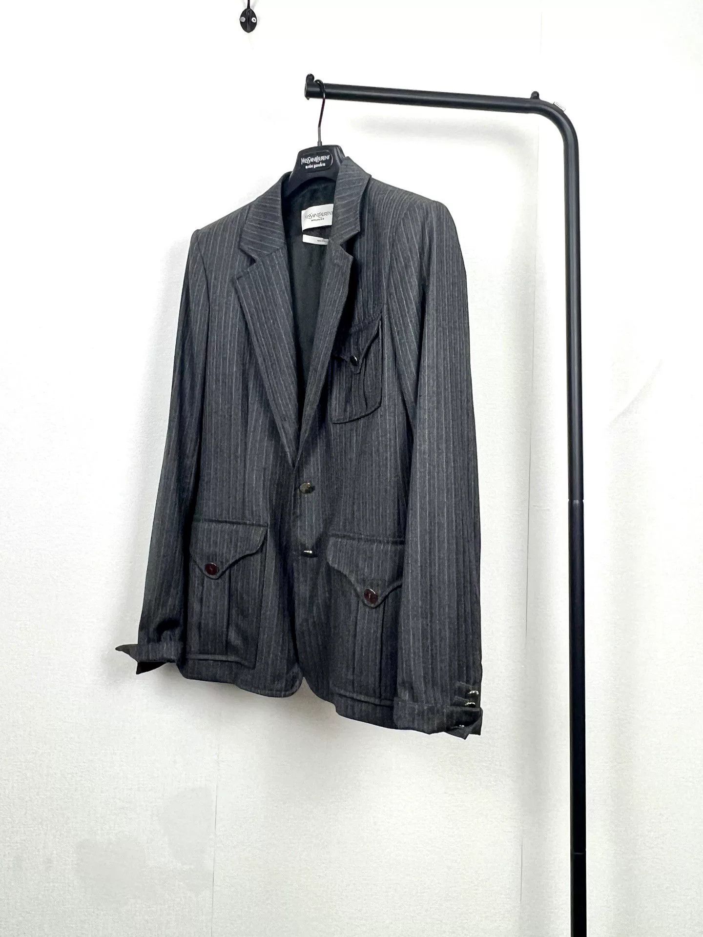 Saint Laurent Paris YSL Gray Pinstripe Wool Blazer Size S / US 4 / IT 40 - 6 Thumbnail