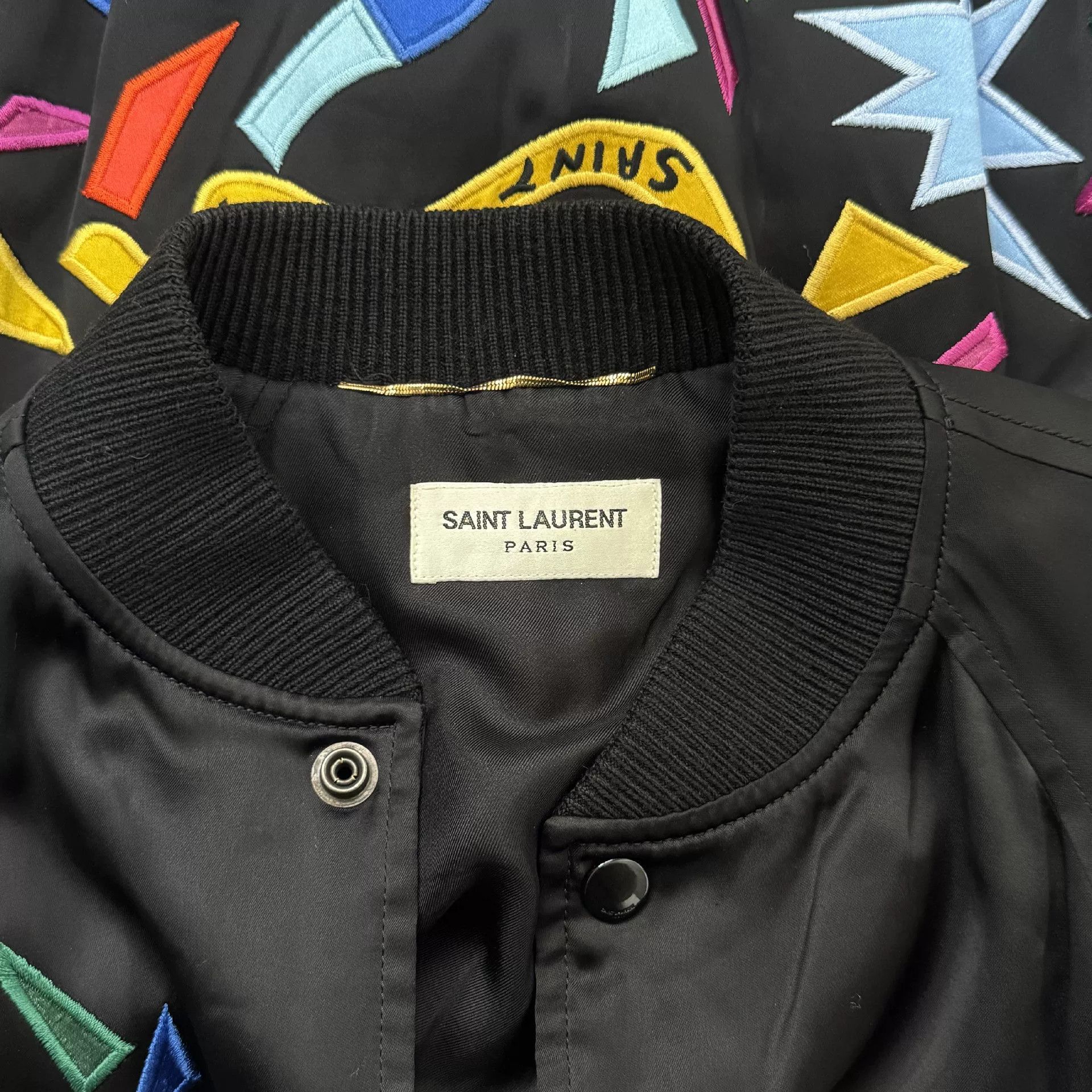 Saint Laurent Paris Saint Laurent Embroidered Black Bomber Jacket Size US XXS / EU 40 - 3 Thumbnail