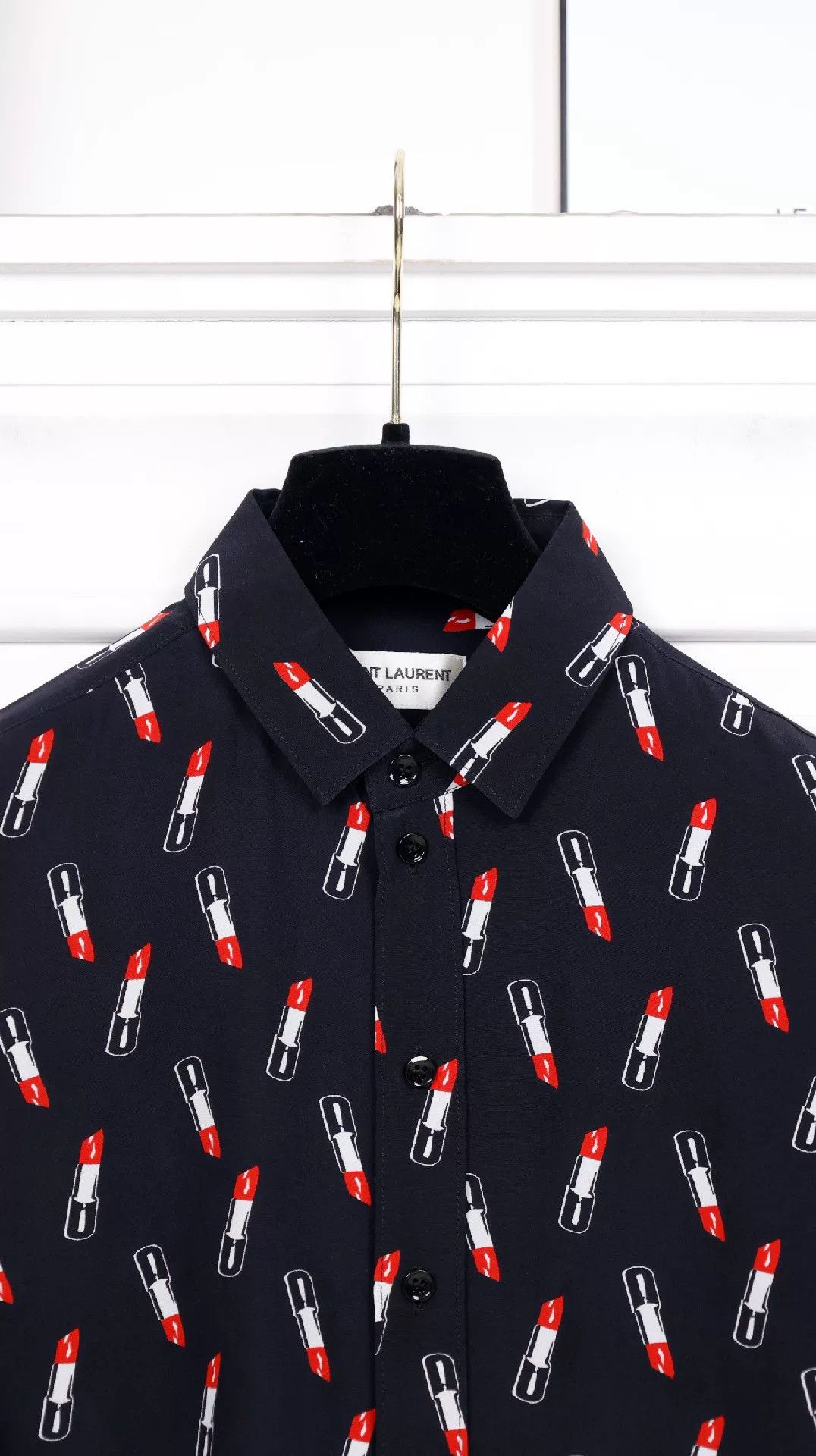 Saint Laurent Paris YSL Dark Blue Lipstick Print Shirt Size XS / US 0-2 / IT 36-38 - 4 Thumbnail