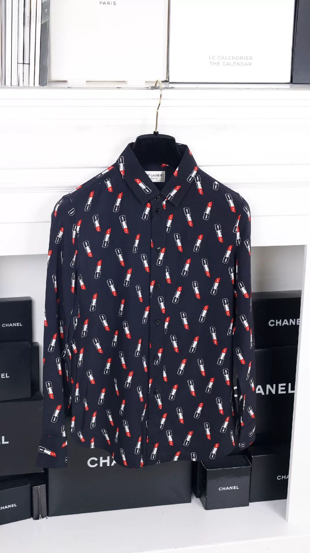 Saint Laurent Paris YSL Dark Blue Lipstick Print Shirt Size XS / US 0-2 / IT 36-38 - 3 Thumbnail