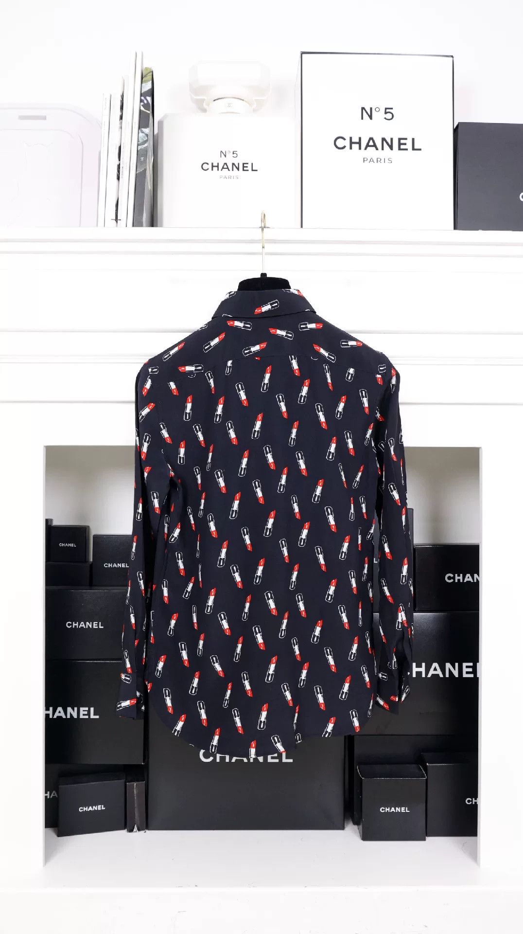 Saint Laurent Paris YSL Dark Blue Lipstick Print Shirt Size XS / US 0-2 / IT 36-38 - 2 Thumbnail