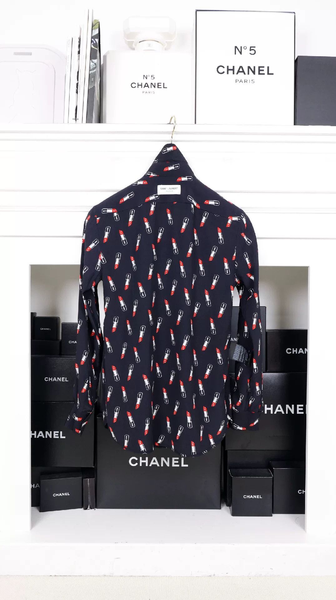 Saint Laurent Paris YSL Dark Blue Lipstick Print Shirt Size XS / US 0-2 / IT 36-38 - 8 Thumbnail