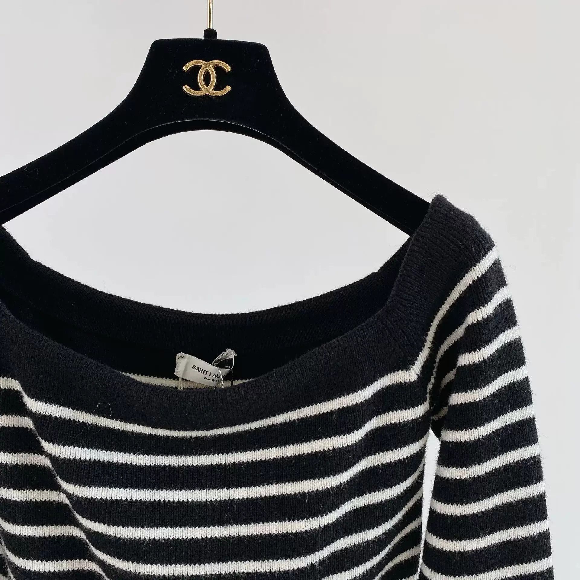 Saint Laurent Paris Saint Laurent Off-Shoulder Striped Crop Sweater Size M / US 6-8 / IT 42-44 - 6 Thumbnail