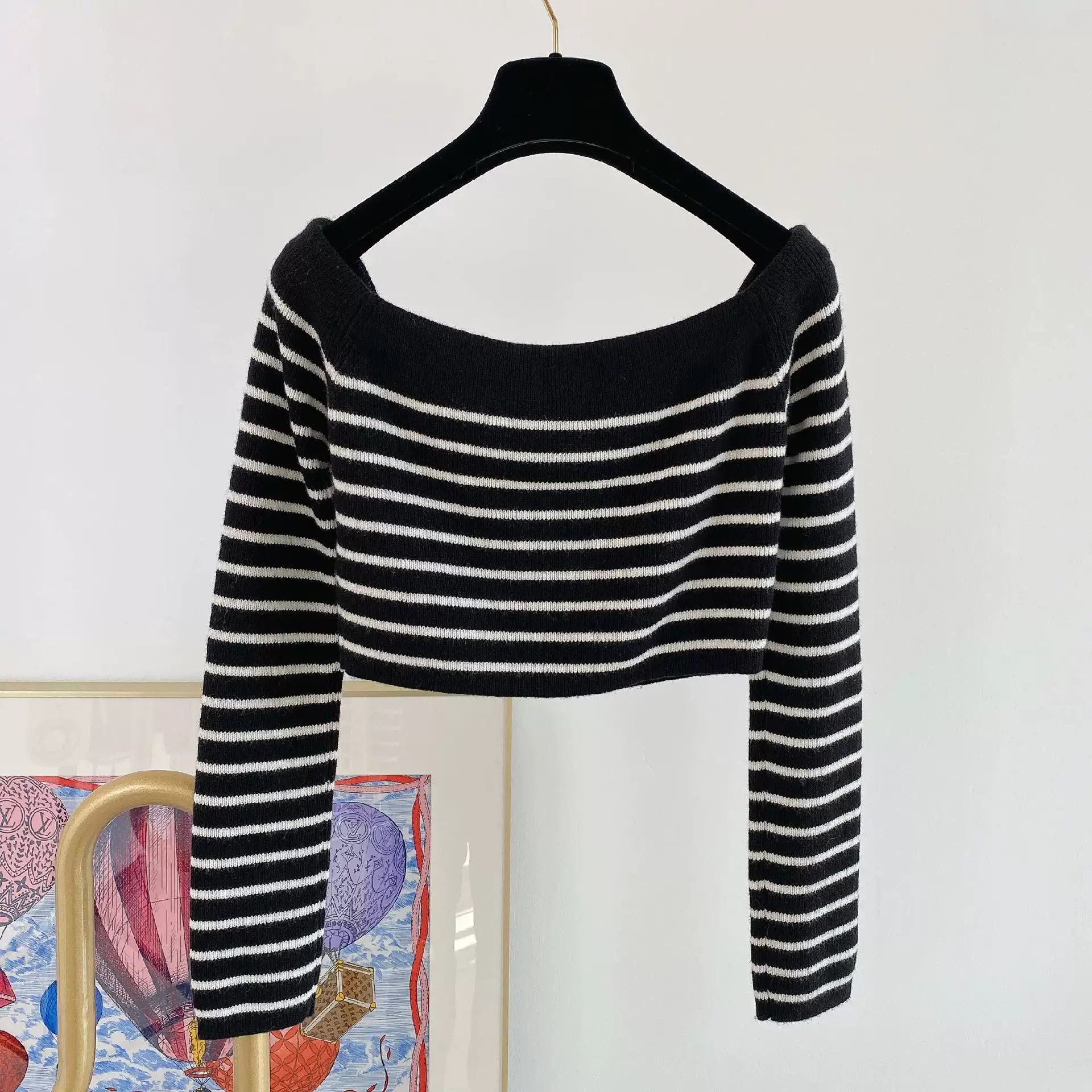 Saint Laurent Paris Saint Laurent Off-Shoulder Striped Crop Sweater Size M / US 6-8 / IT 42-44 - 2 Thumbnail