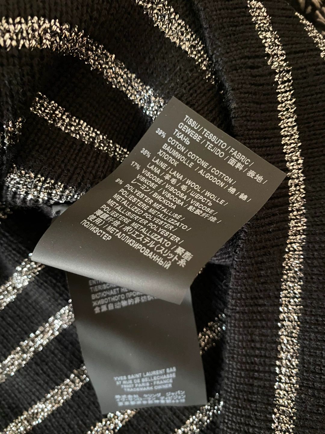 Saint Laurent Paris Saint Laurent Men's Silver Stripe Wool Sweater Size US M / EU 48-50 / 2 - 9 Thumbnail