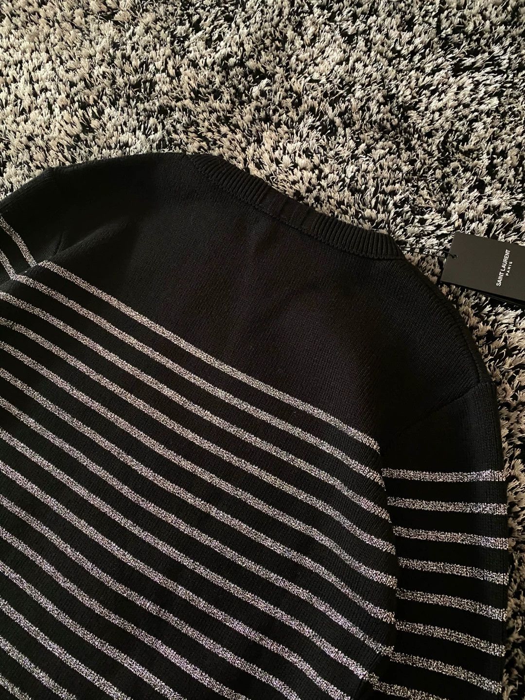 Saint Laurent Paris Saint Laurent Men's Silver Stripe Wool Sweater Size US M / EU 48-50 / 2 - 7 Thumbnail