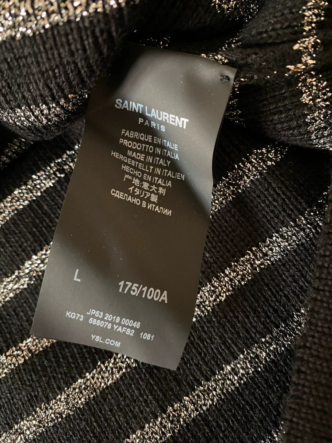 Saint Laurent Paris Saint Laurent Men's Silver Stripe Wool Sweater Size US M / EU 48-50 / 2 - 8 Thumbnail