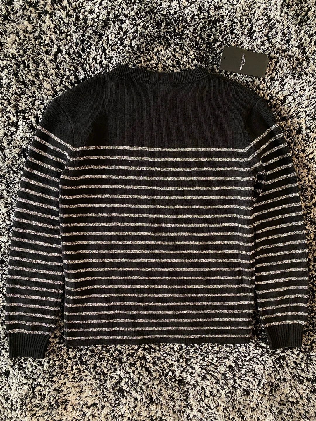 Saint Laurent Paris Saint Laurent Men's Silver Stripe Wool Sweater Size US M / EU 48-50 / 2 - 2 Thumbnail