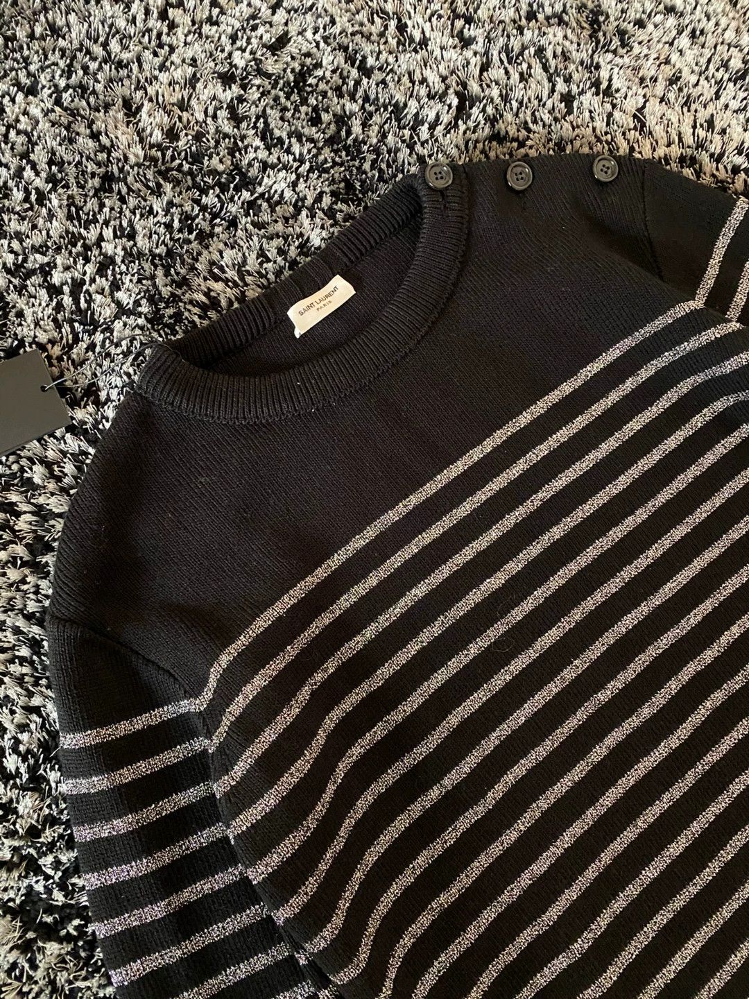 Saint Laurent Paris Saint Laurent Men's Silver Stripe Wool Sweater Size US M / EU 48-50 / 2 - 3 Thumbnail