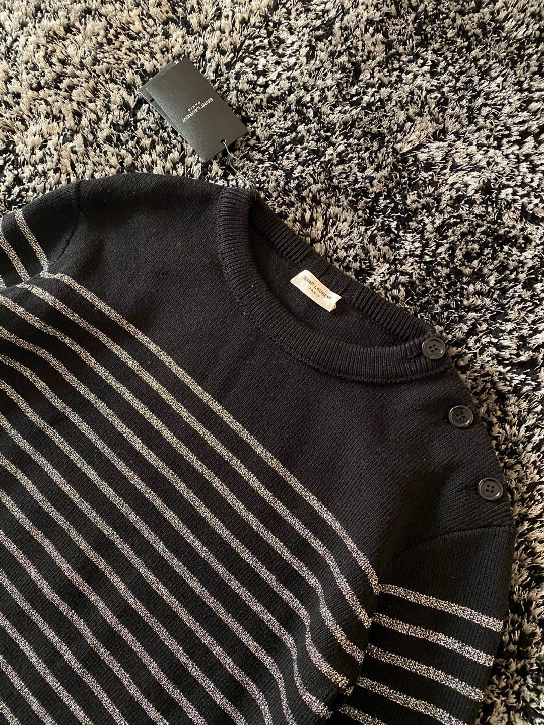 Saint Laurent Paris Saint Laurent Men's Silver Stripe Wool Sweater Size US M / EU 48-50 / 2 - 4 Thumbnail
