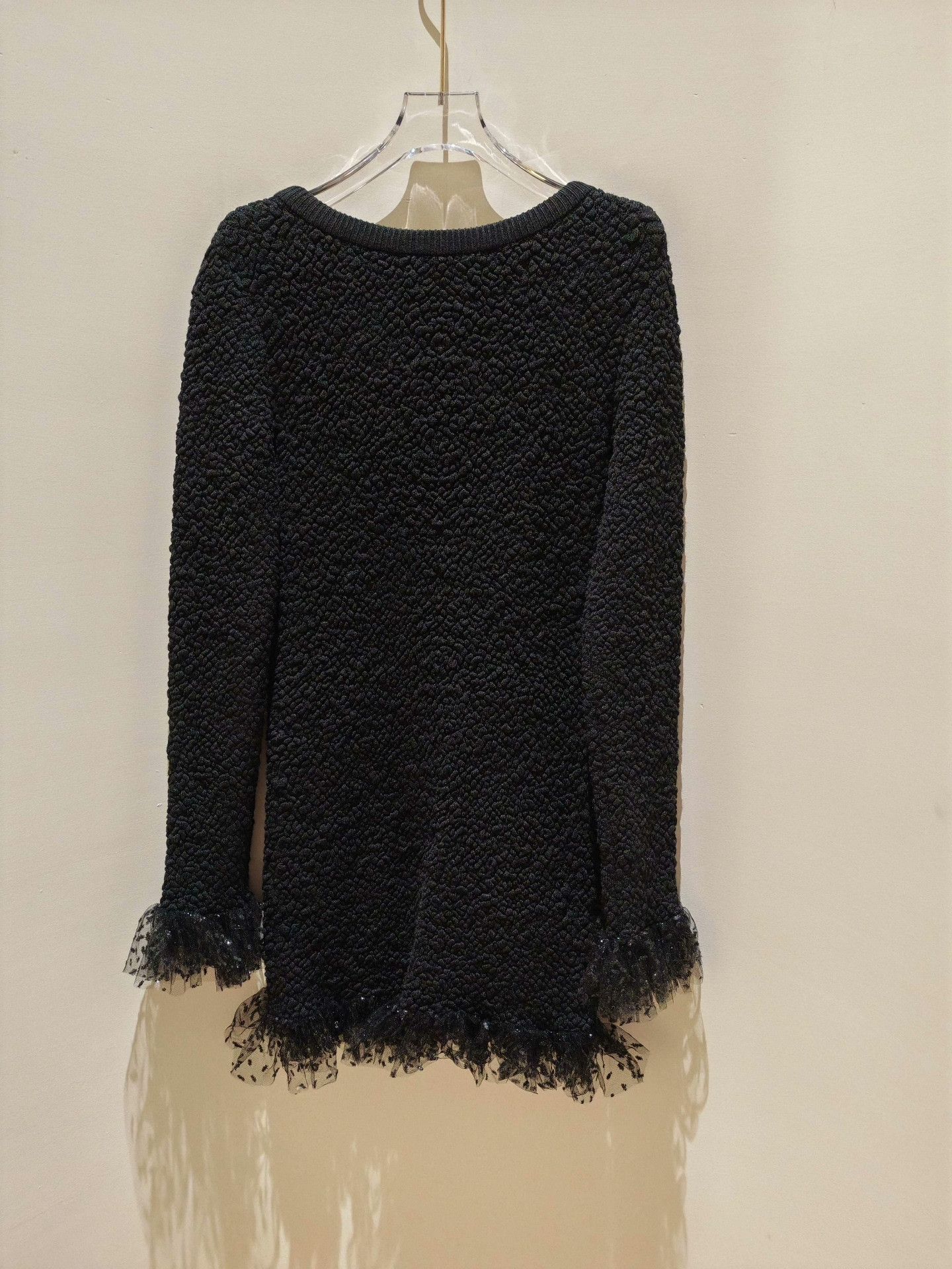 Saint Laurent Paris Saint Laurent Black Lace Trim Long-Sleeve Dress Size S / US 4 / IT 40 - 2 Thumbnail