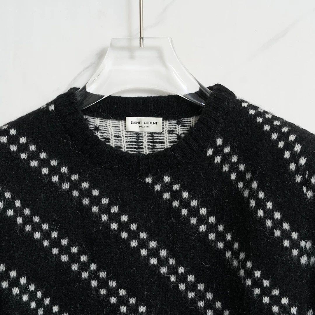 Saint Laurent Paris Saint Laurent Men's Black Zigzag Knit Sweater Size US M / EU 48-50 / 2 - 2 Thumbnail