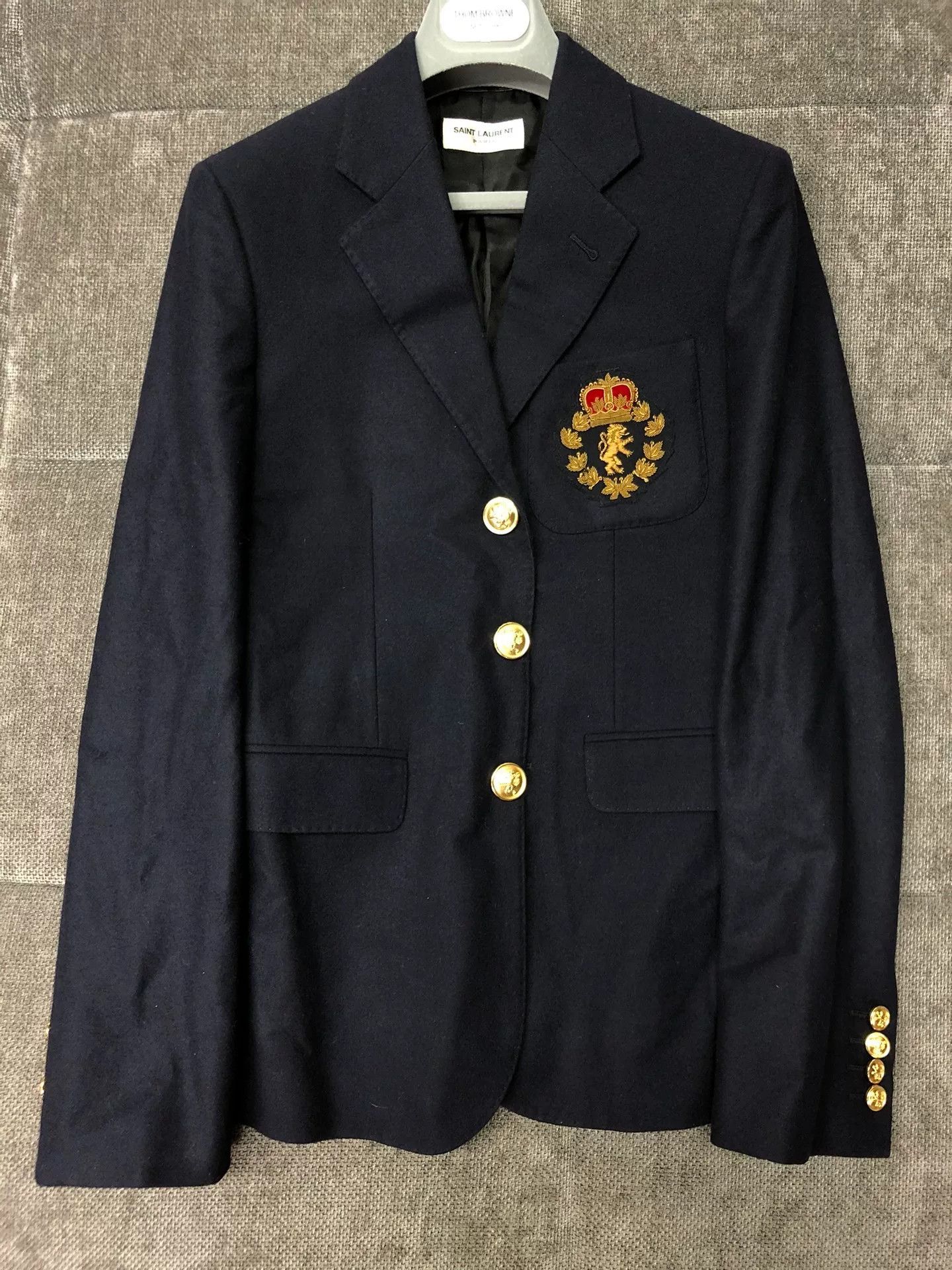 Saint Laurent Paris Saint Laurent Gold Crest Blue Blazer Size US XS / EU 42 / 0 - 2 Thumbnail
