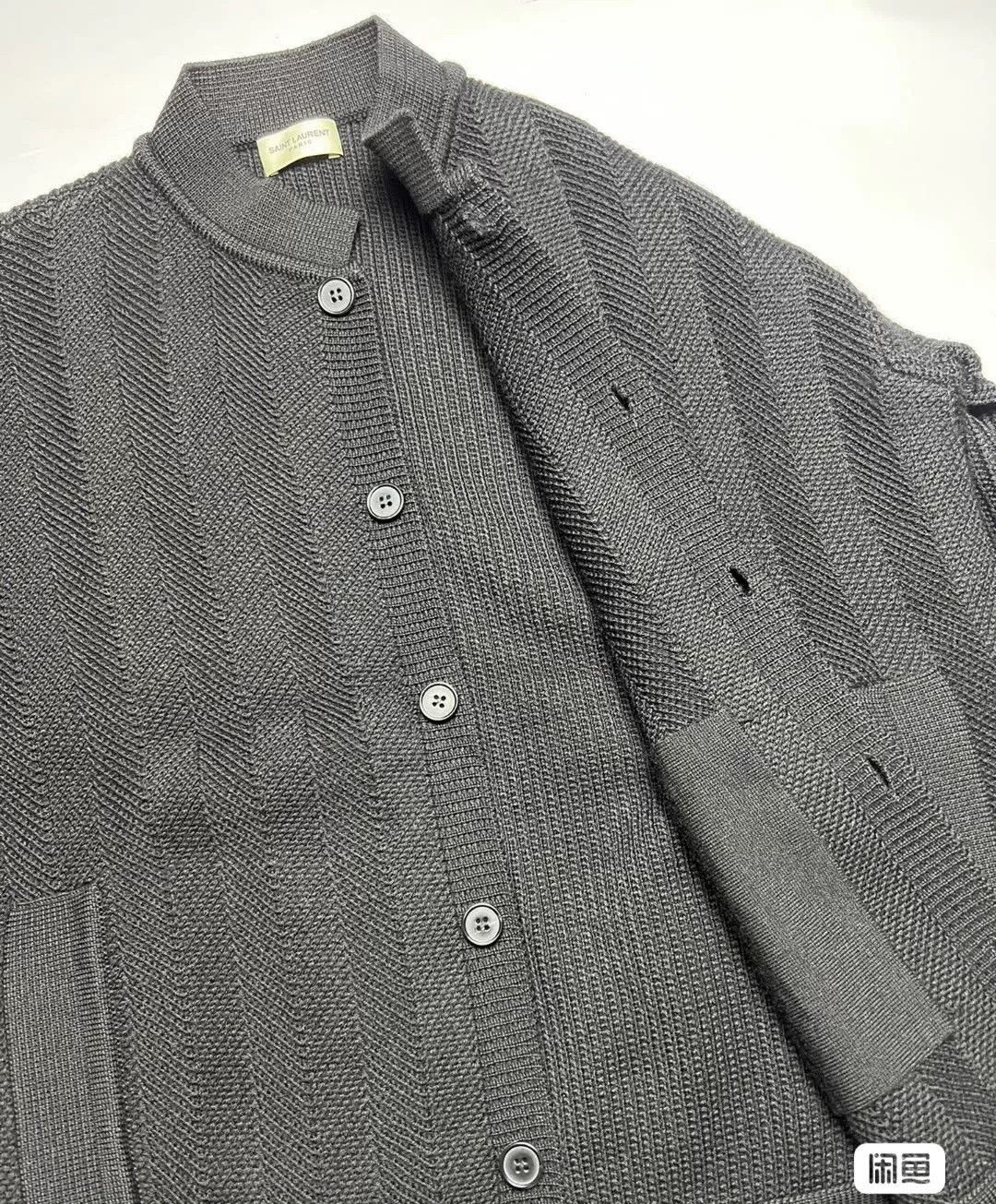 Saint Laurent Paris Saint Laurent Gray Herringbone Cardigan Size US M / EU 48-50 / 2 - 6 Thumbnail