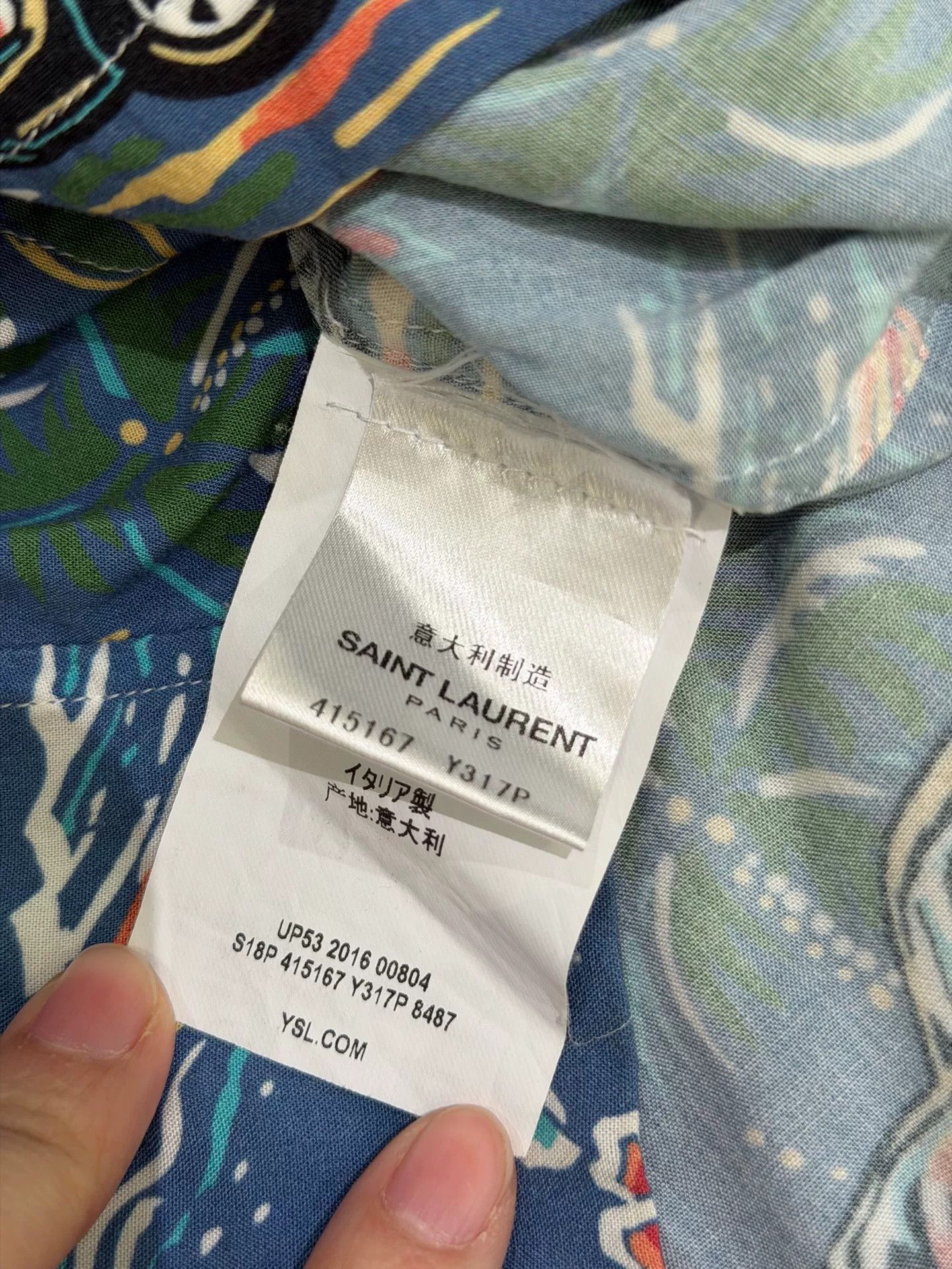 Saint Laurent Paris Saint Laurent Blue Palm Tree Print Shirt Size US M / EU 48-50 / 2 - 5 Thumbnail