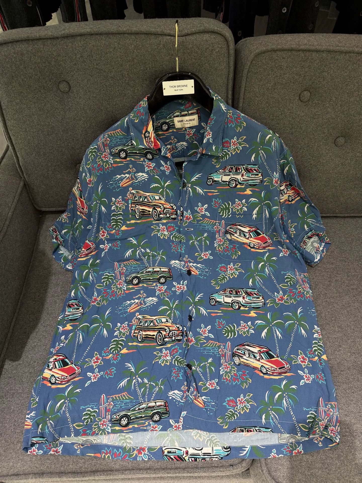 Saint Laurent Paris Saint Laurent Blue Palm Tree Print Shirt Size US M / EU 48-50 / 2 - 3 Thumbnail