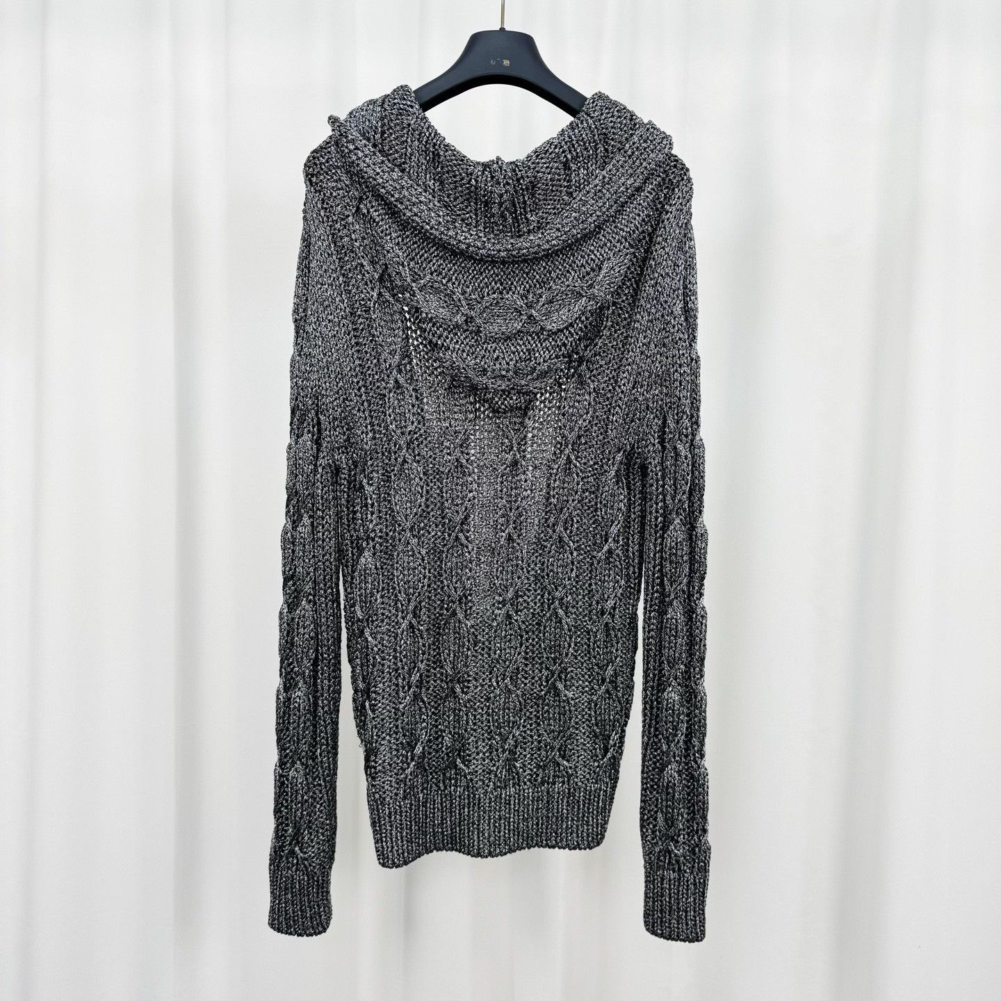 Saint Laurent Paris Saint Laurent Gray Cable-Knit Hooded Cardigan Size S / US 4 / IT 40 - 2 Thumbnail
