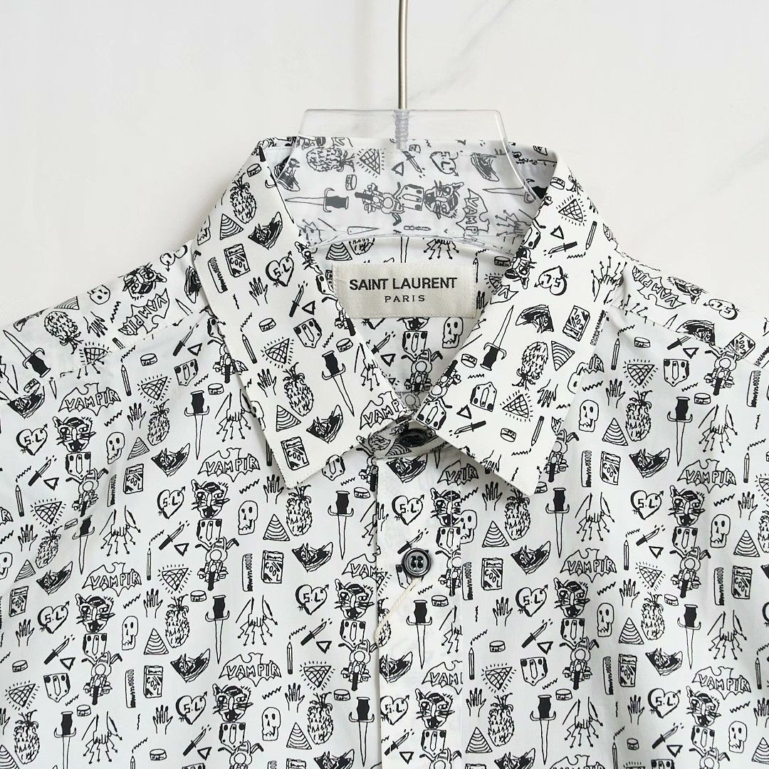 Saint Laurent Paris Saint Laurent Men's White Graphic Shirt Size US XXS / EU 40 - 2 Thumbnail