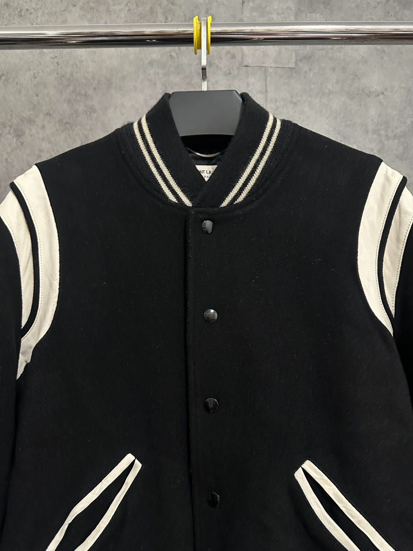 Saint Laurent Paris Saint Laurent Black White Wool Baseball Jacket Size US M / EU 48-50 / 2 - 2 Thumbnail