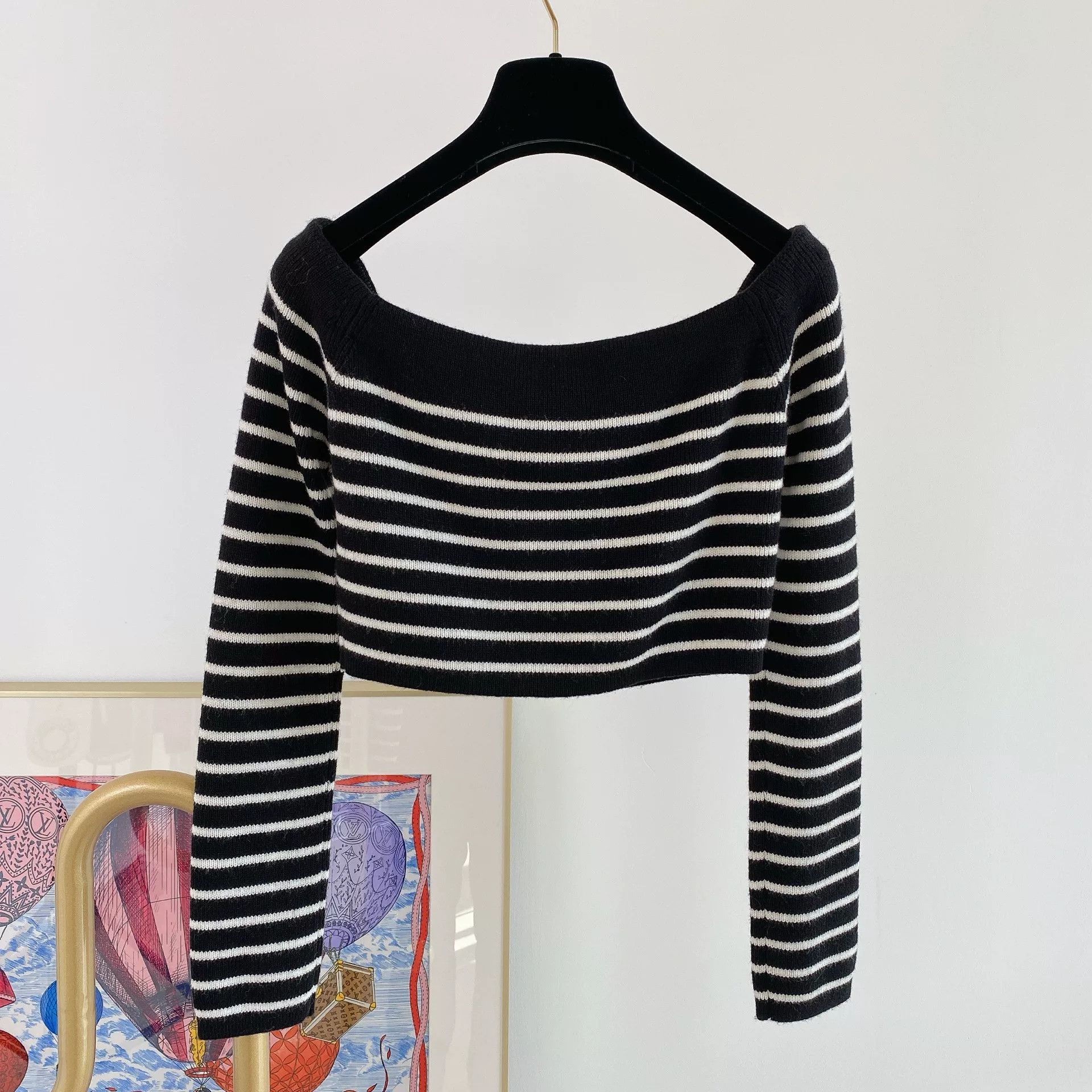 Saint Laurent Paris Saint Laurent Striped Off-Shoulder Crop Sweater Size M / US 6-8 / IT 42-44 - 2 Thumbnail