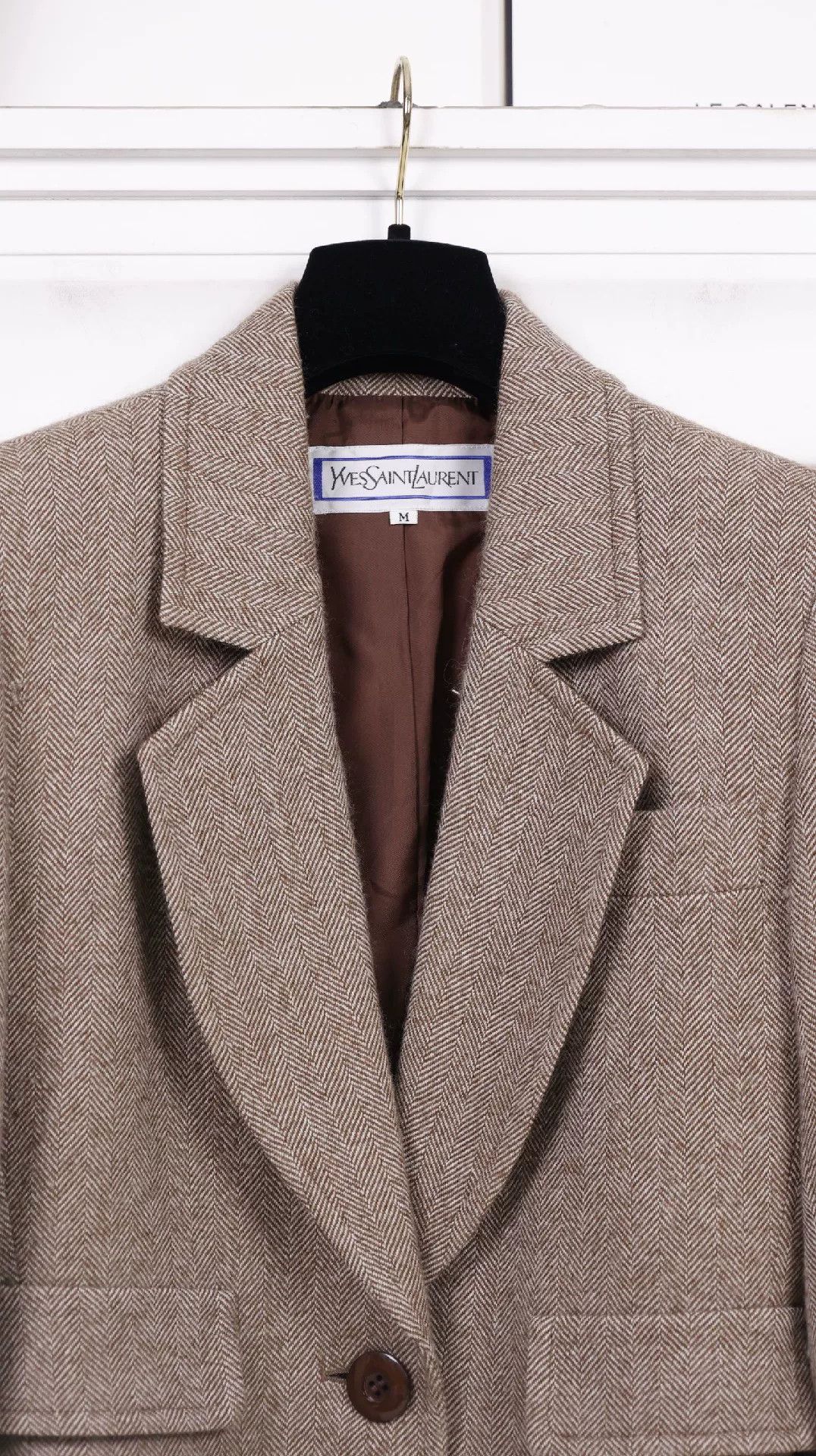 Saint Laurent Paris YSL Brown Herringbone Tweed Blazer Size M / US 6-8 / IT 42-44 - 4 Thumbnail