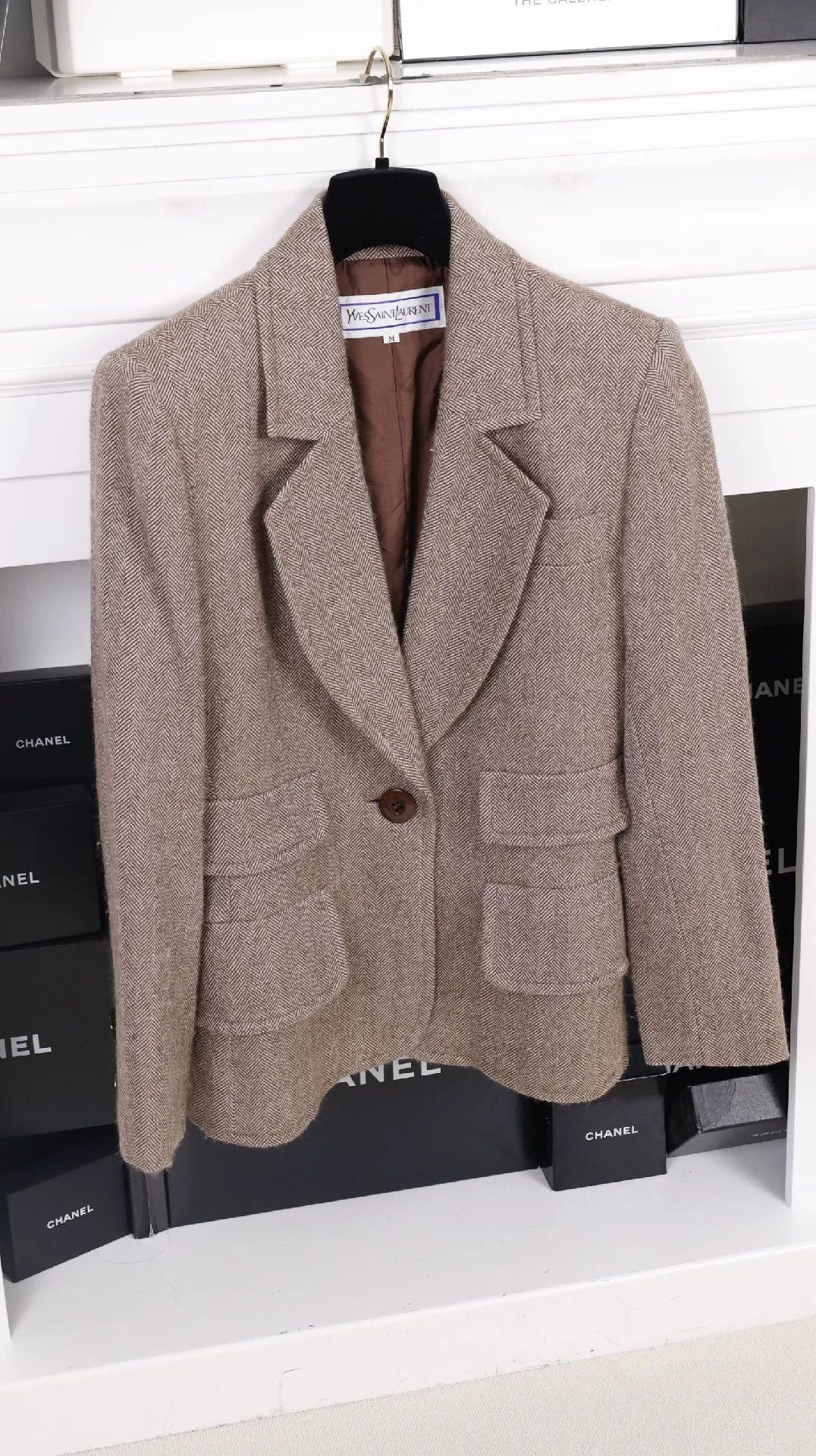 Saint Laurent Paris YSL Brown Herringbone Tweed Blazer Size M / US 6-8 / IT 42-44 - 3 Thumbnail