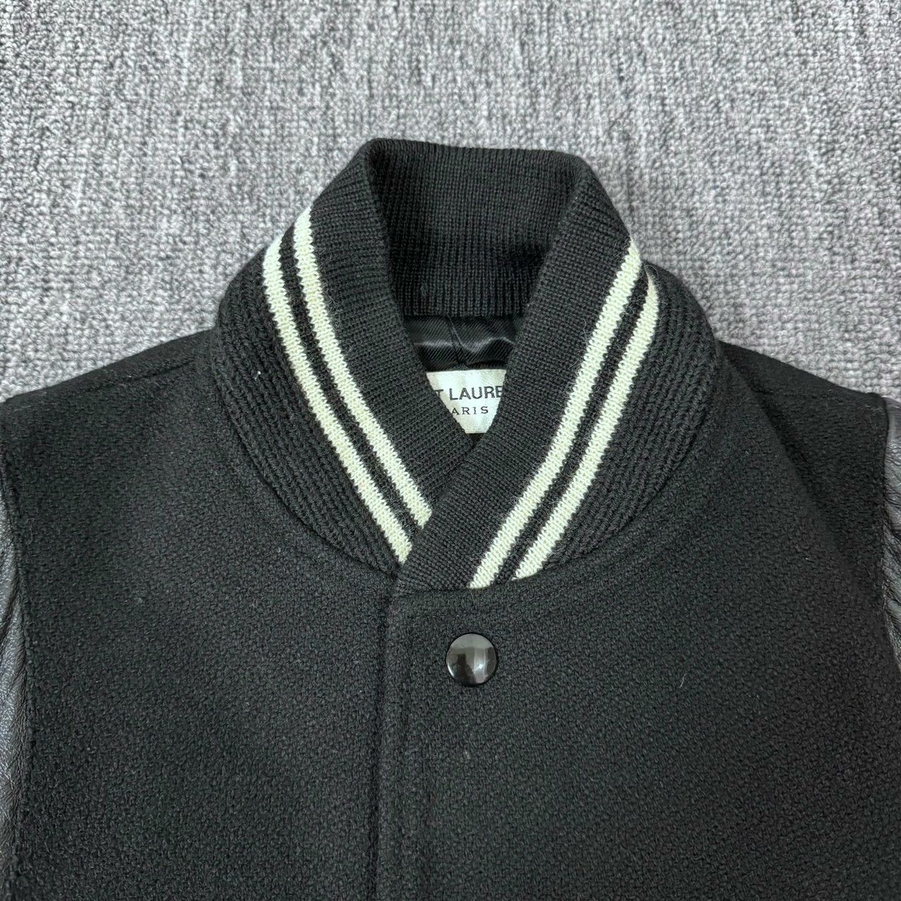 Saint Laurent Paris Saint Laurent Black Leather Sleeve Varsity Jacket Size US M / EU 48-50 / 2 - 4 Thumbnail