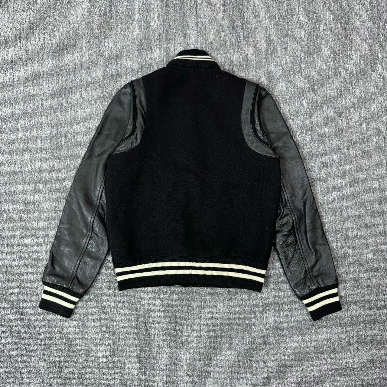 Saint Laurent Paris Saint Laurent Black Leather Sleeve Varsity Jacket Size US M / EU 48-50 / 2 - 2 Thumbnail