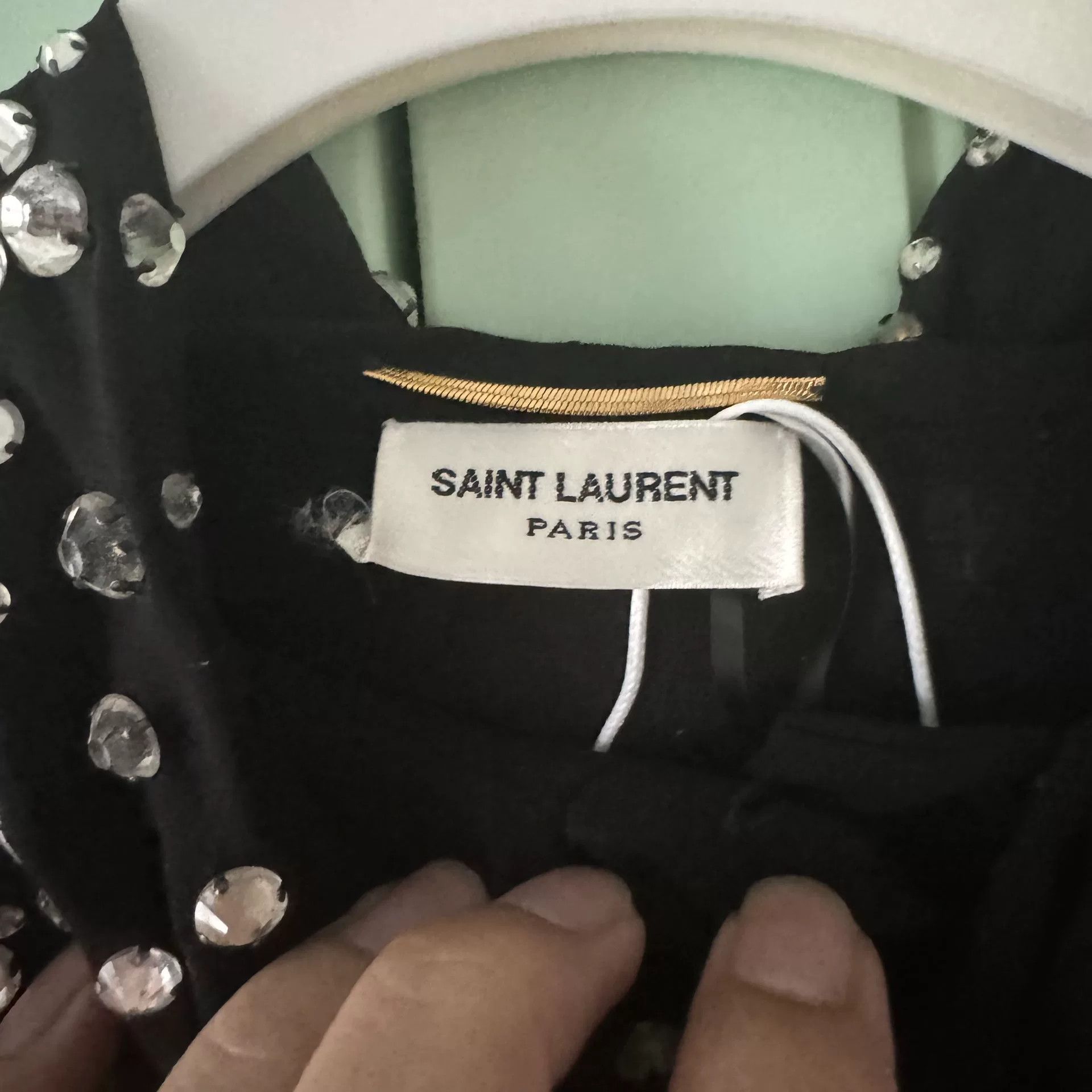 Saint Laurent Paris Saint Laurent Black Rhinestone Shirt Size S / US 4 / IT 40 - 3 Thumbnail