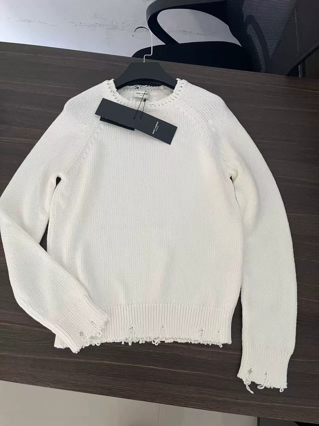 Saint Laurent Paris Saint Laurent Frayed Crewneck Wool Sweater Size S / US 4 / IT 40 - 2 Thumbnail