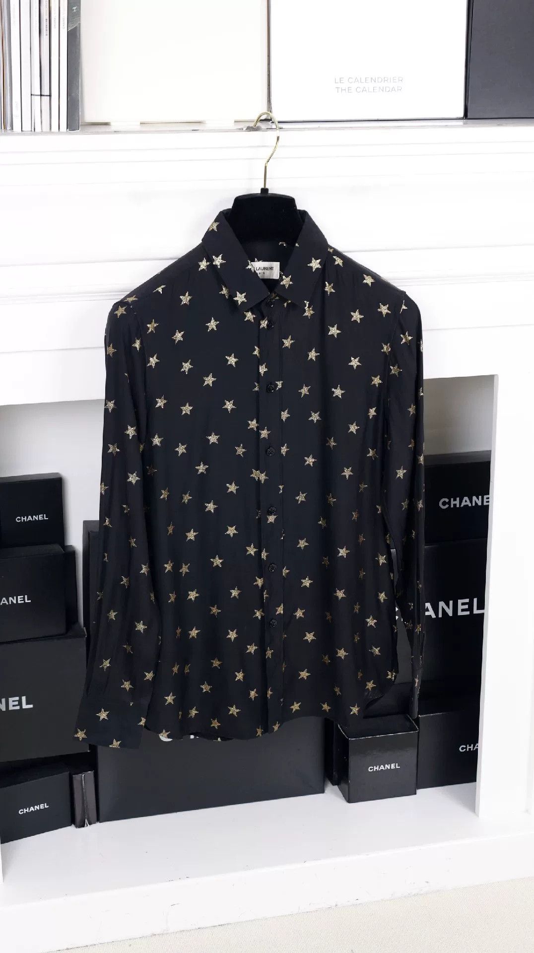Saint Laurent Paris YSL Black Silk Gold Star Shirt Size XS / US 0-2 / IT 36-38 - 3 Thumbnail