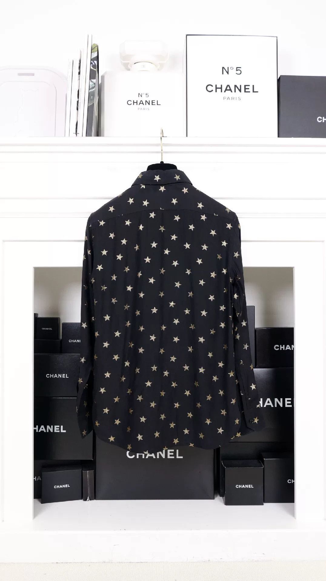 Saint Laurent Paris YSL Black Silk Gold Star Shirt Size XS / US 0-2 / IT 36-38 - 2 Thumbnail