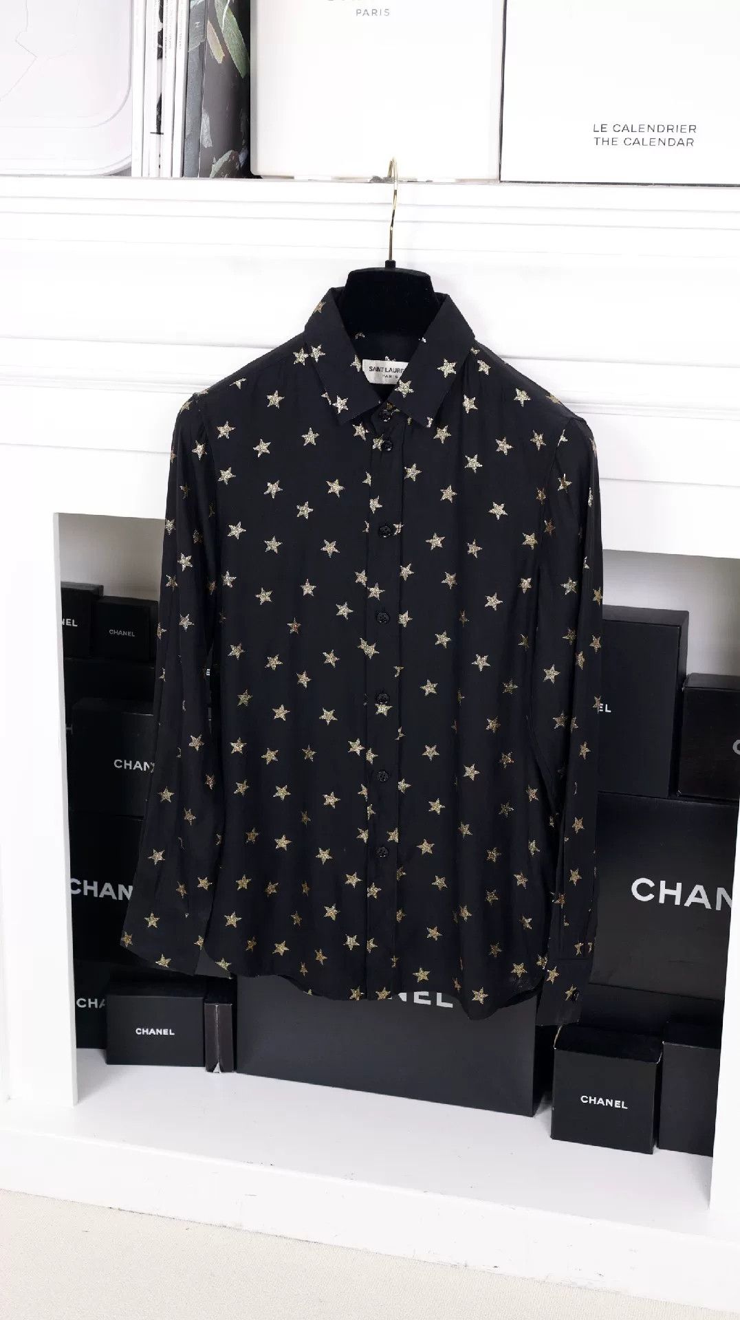 Saint Laurent Paris YSL Black Silk Gold Star Shirt Size XS / US 0-2 / IT 36-38 - 5 Thumbnail