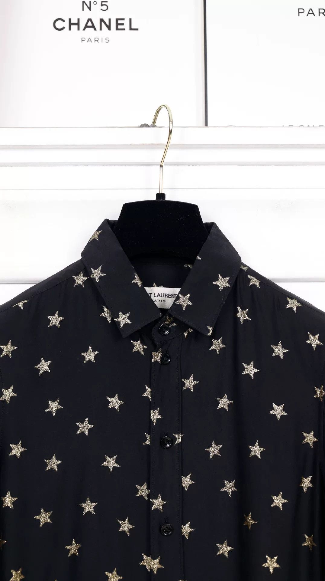 Saint Laurent Paris YSL Black Silk Gold Star Shirt Size XS / US 0-2 / IT 36-38 - 4 Thumbnail