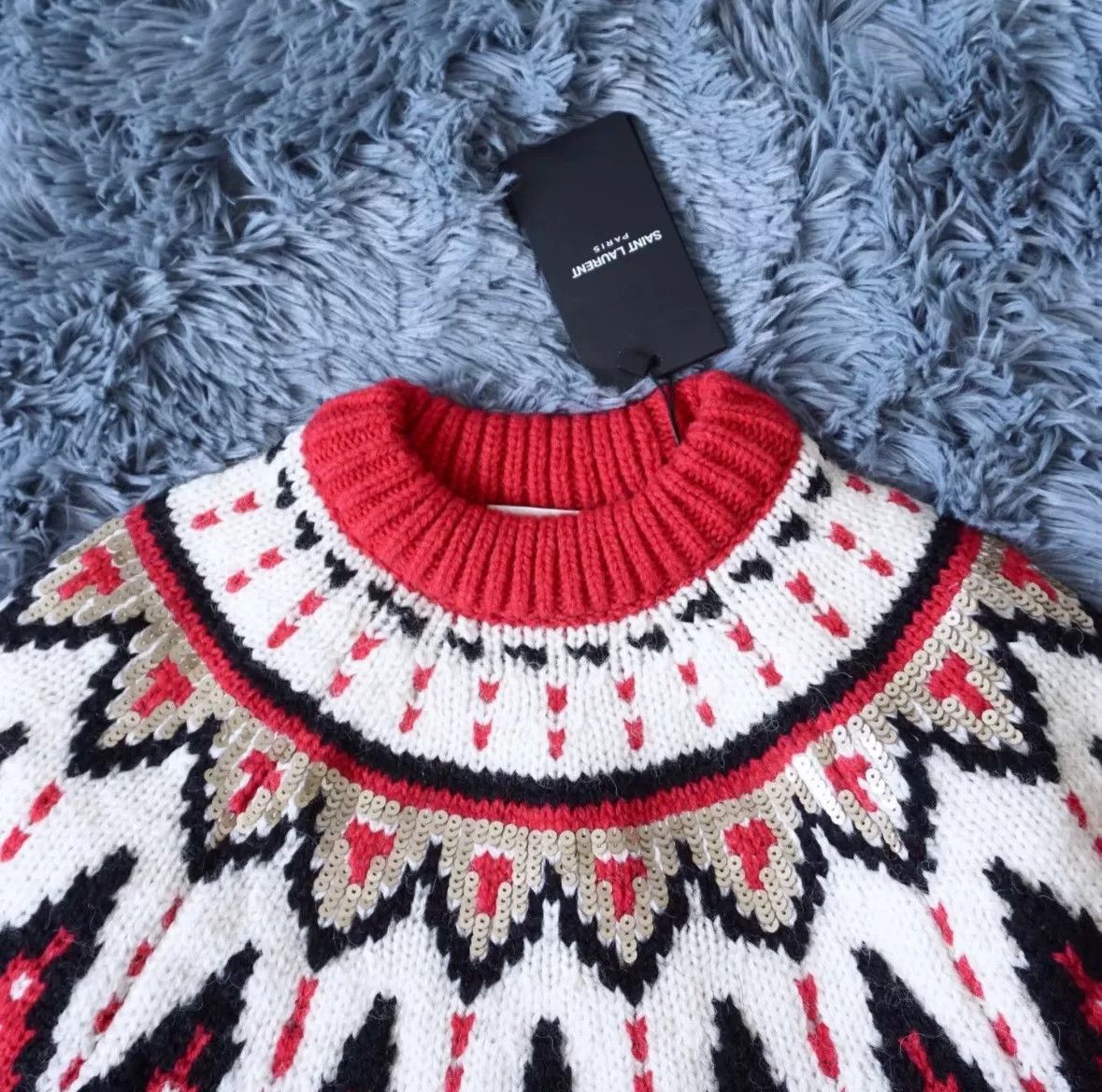 Saint Laurent Paris Saint Laurent Red Christmas Wool Sweater Size XS / US 0-2 / IT 36-38 - 2 Thumbnail