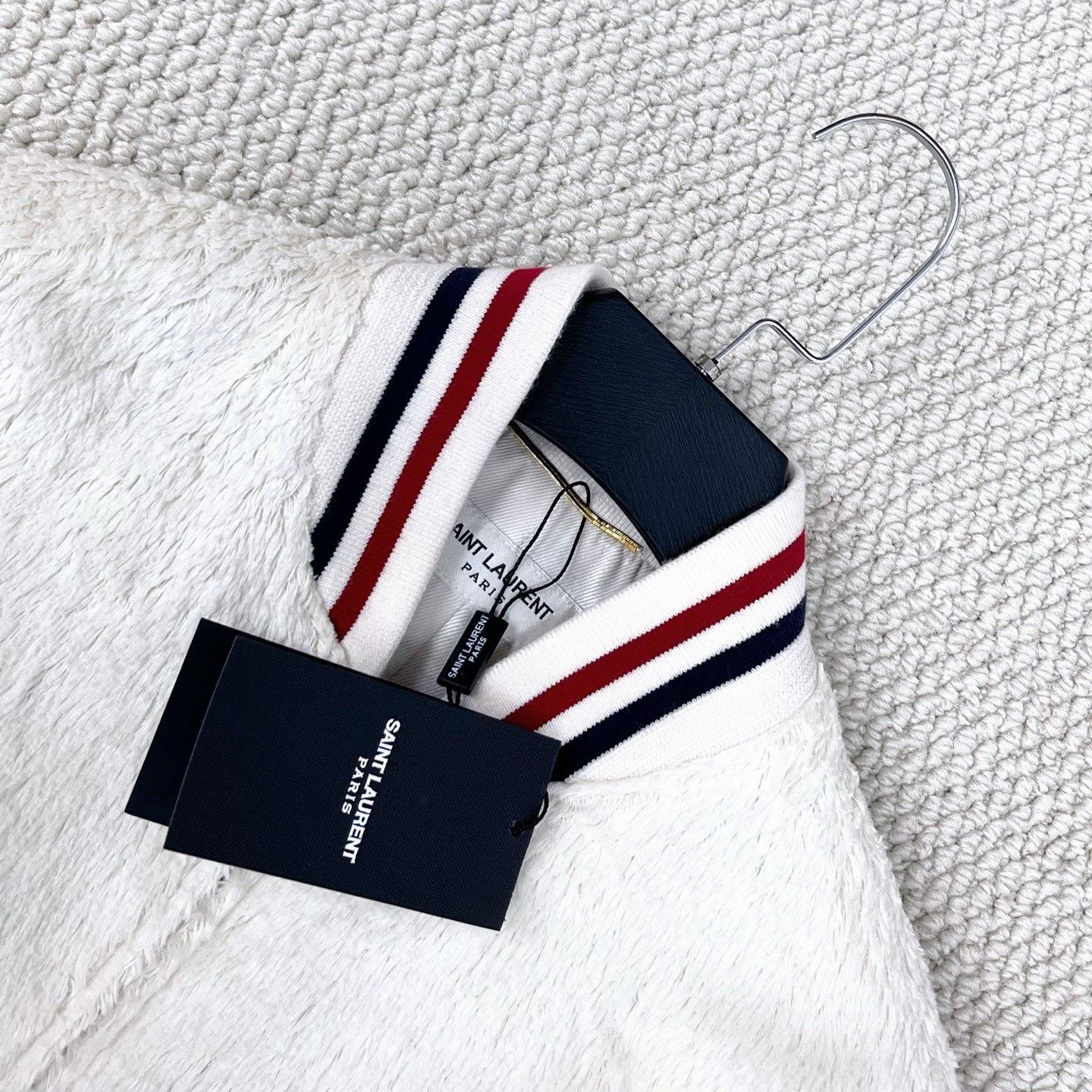 Saint Laurent Paris Saint Laurent White Teddy Stripe Baseball Jacket Size US M / EU 48-50 / 2 - 3 Thumbnail