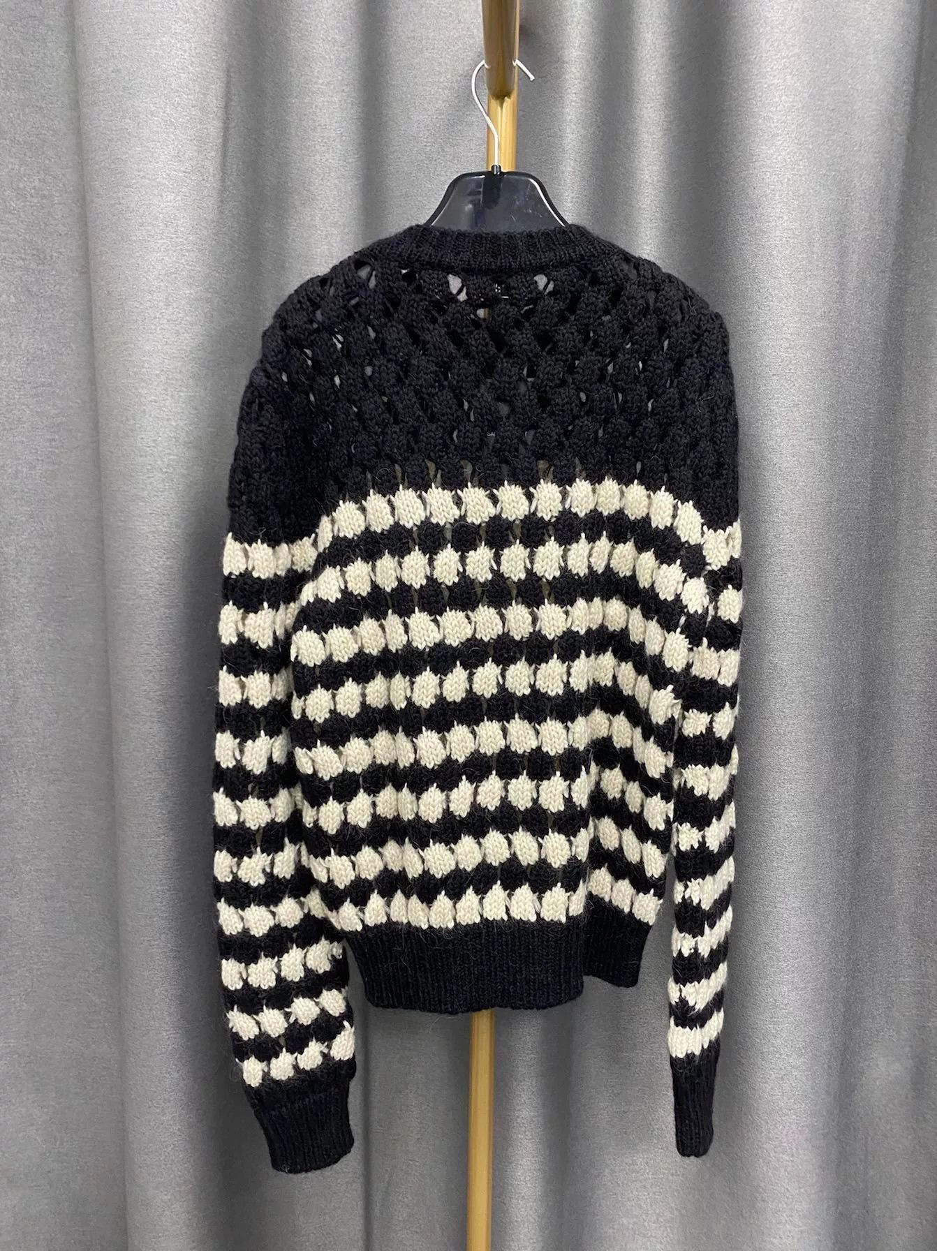 Saint Laurent Paris Saint Laurent Black White Striped Openwork Knit Size S / US 4 / IT 40 - 2 Thumbnail